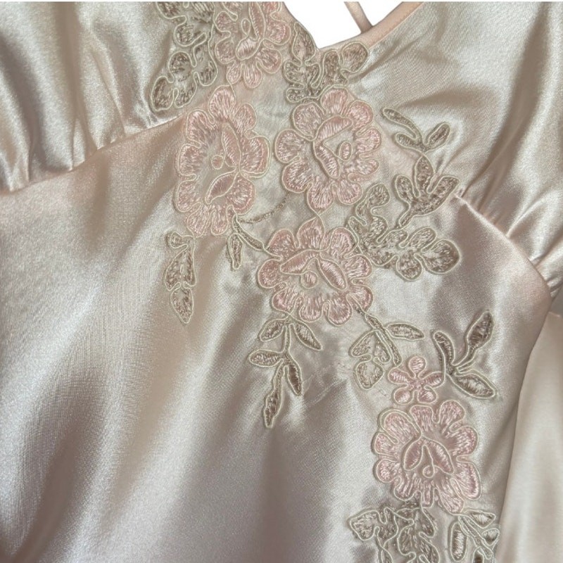 vintage satin slip dress + robe set blush ivory bridal lingerie fairycore