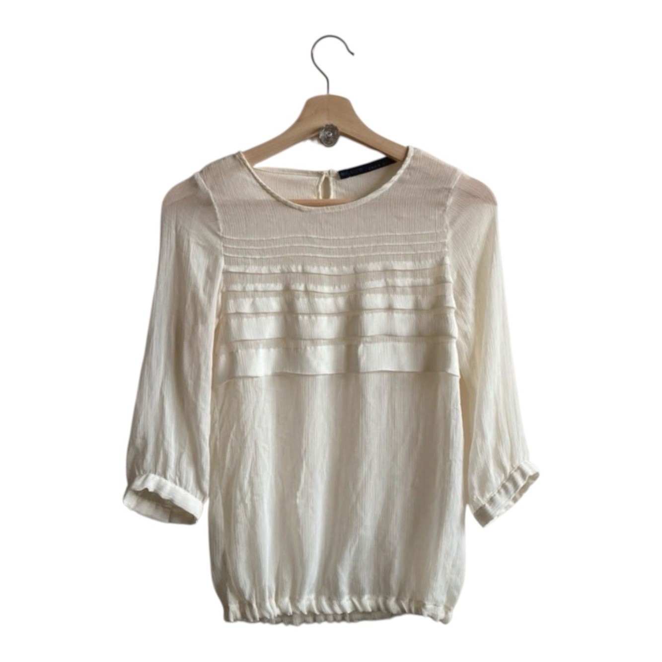 ZaraXS Breezy crinkled chiffon texture Long Sleeve Pintuck Romatic Ruffle Blouse