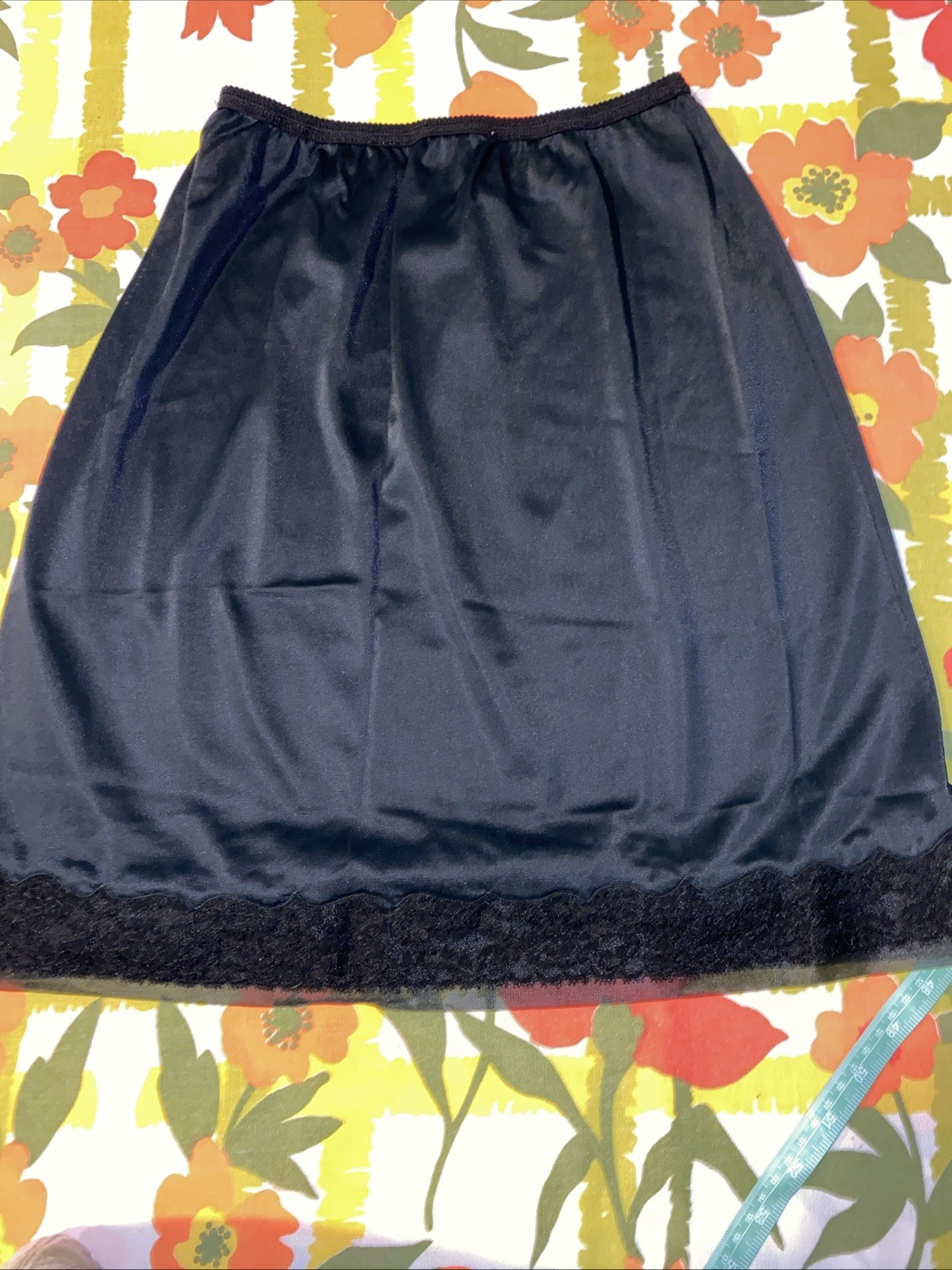 Vintage Komar Black Small Half Slip 19 Inches Long Lace Detail