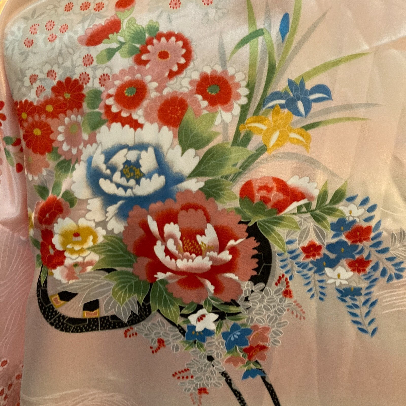 Vintage New Ichiban Japan Gown Kimono Robe Pink Floral Asian Oriental Size 42