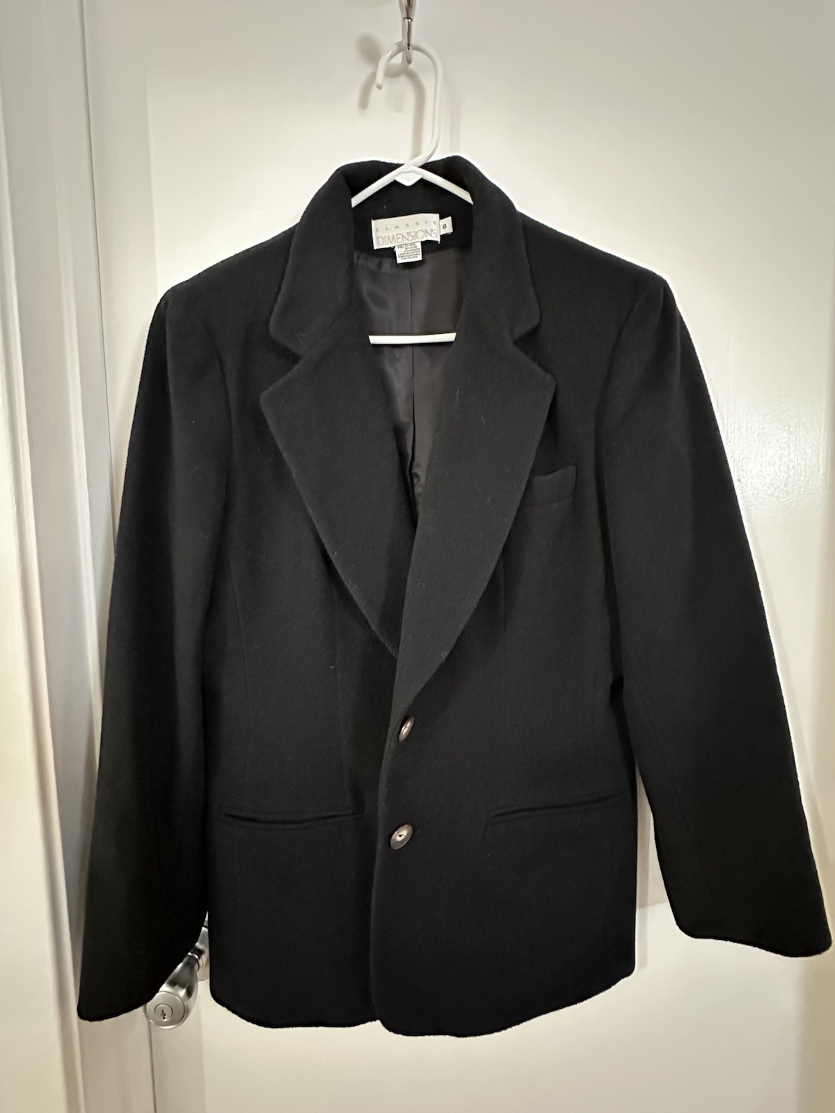 Vintage Classic Dimensions Black Wool Cashmere Button Blazer Jacket Women Size 8