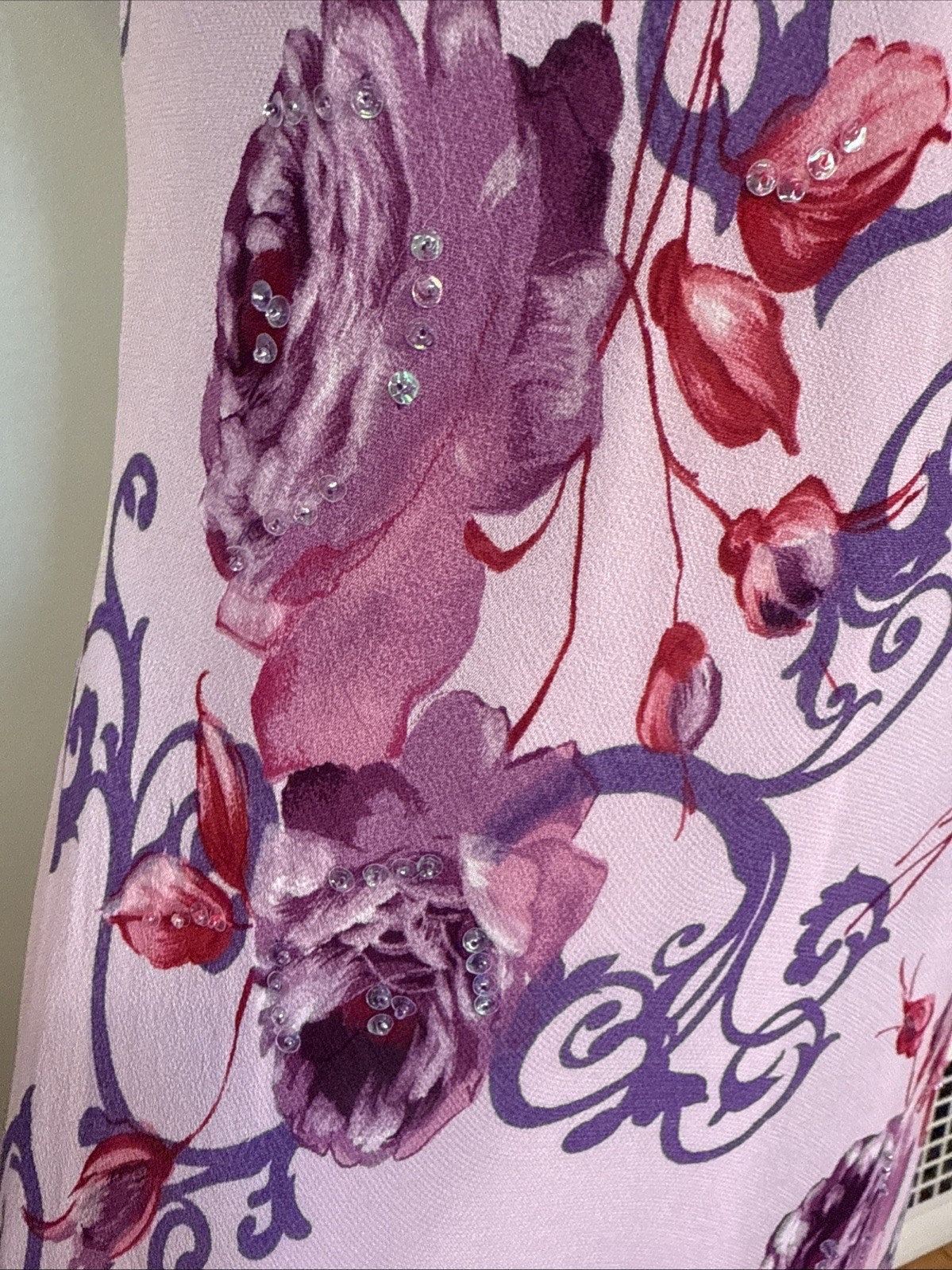 Vintage Y2K Floral Slip Dress Bias Cut Cowl Neckline Beading Best Fit M