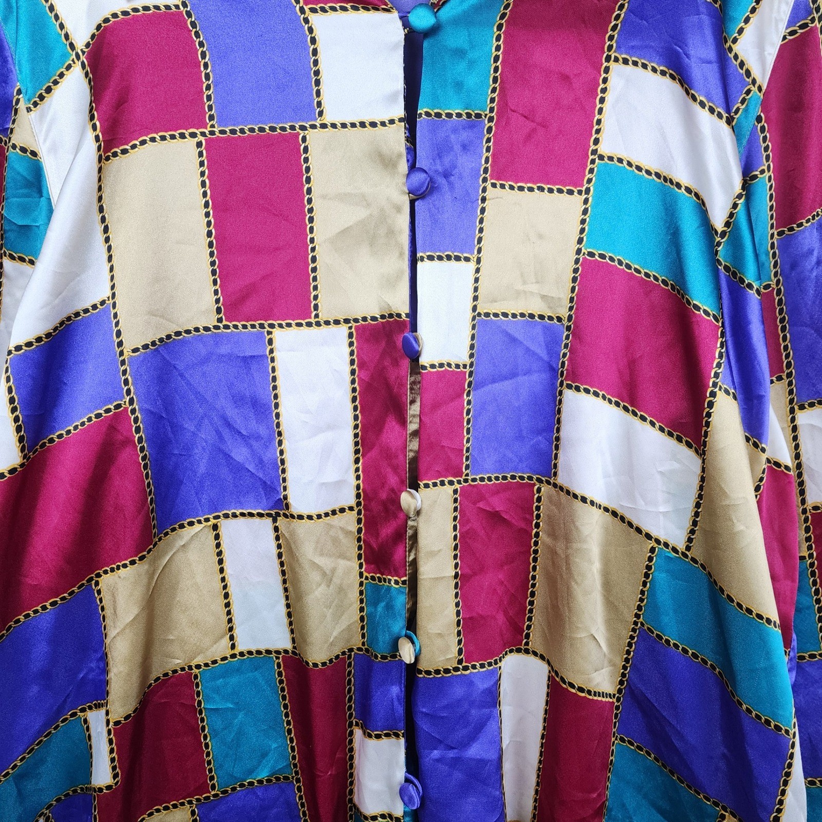 Christie & Jill Button Down Blouse Womens 2X Multicolor Chain Geometric Vintage