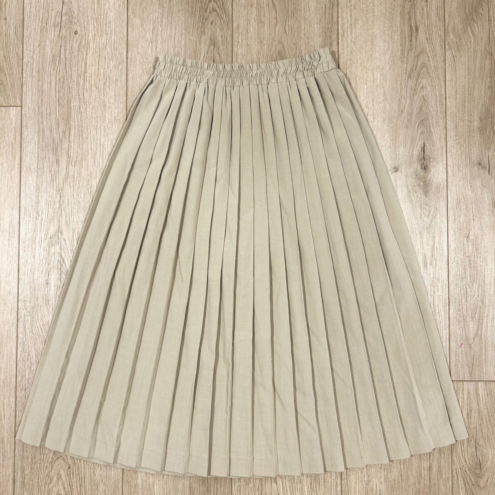 Greenbriar Fashions Vintage Tan Pleated Midi Skirt Elastic Waist 26″ 8 Small USA