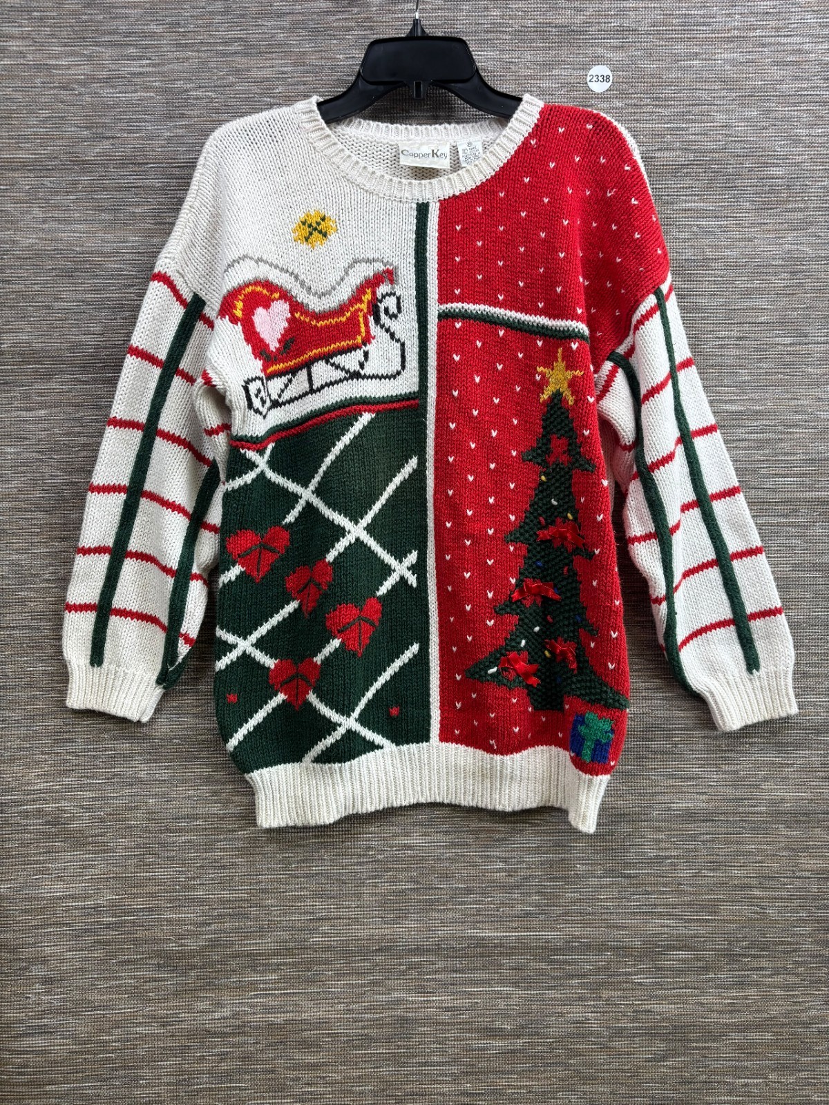 Vintage Copper Key Winter Holiday Sweater Adult M Ivory Ramie Cotton Oversized