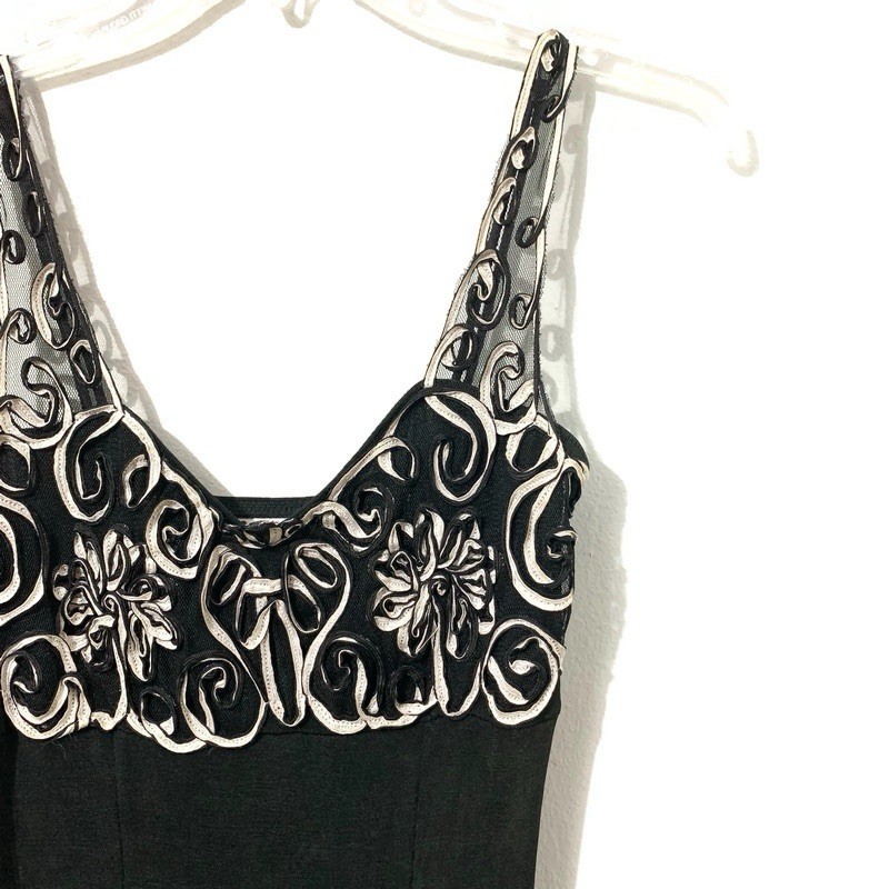 VTG 90s Marnie West Black White Soutache Formal Evening Gown Dress Sz 10 Elegant