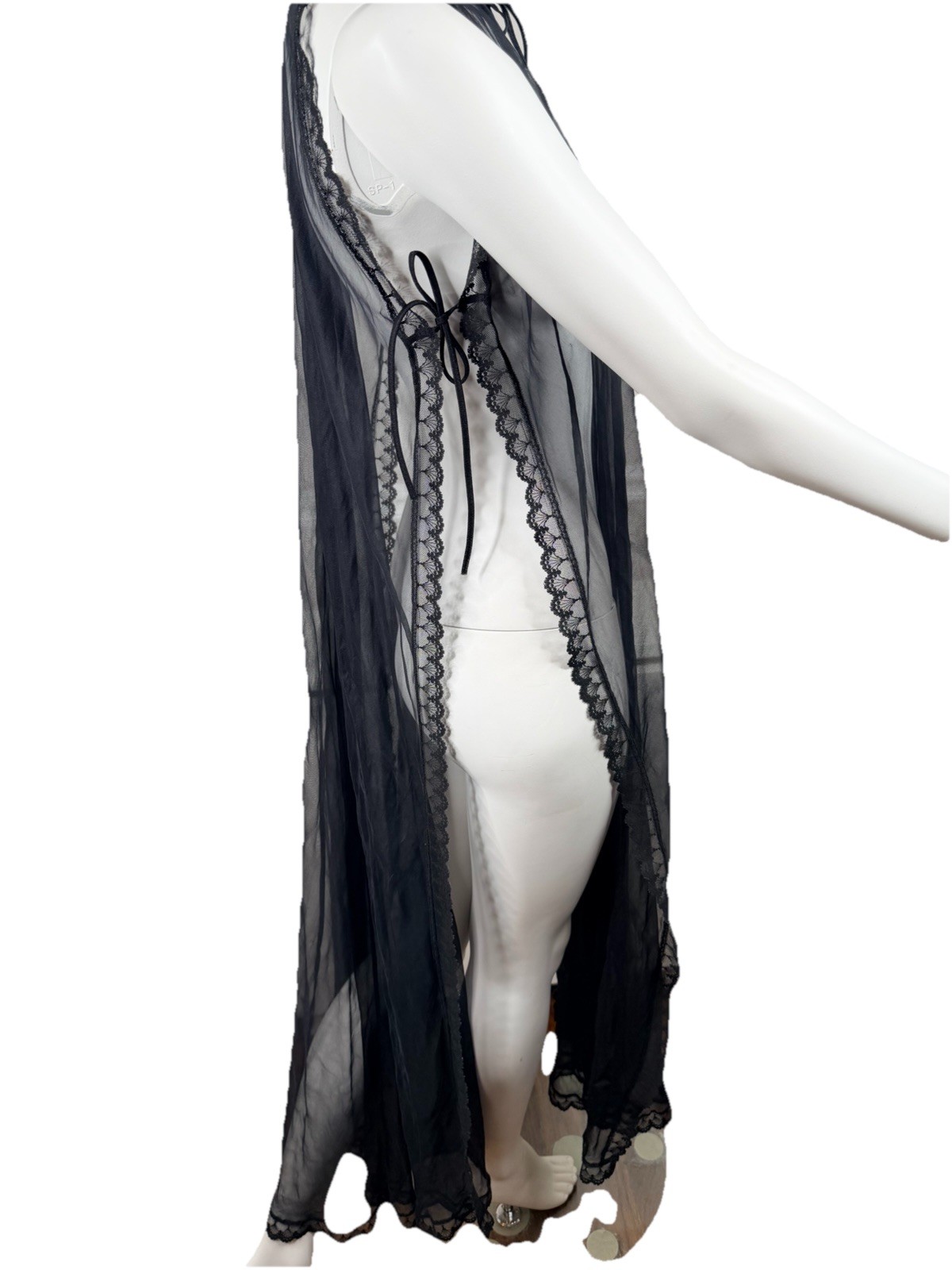Vtg Fredrick’s Of Hollywood Nightgown Black Long Lace Lingerie Sexy sheer gown