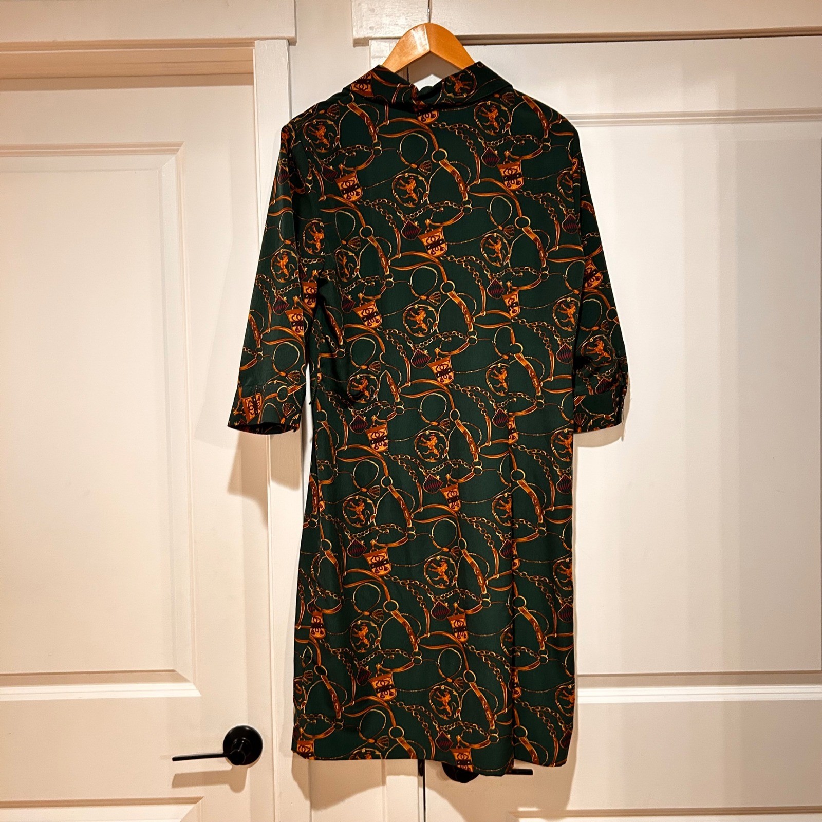 Vintage Darian Green Equestrian Print Shirt Dress Women’s 12 Old Money Heritage