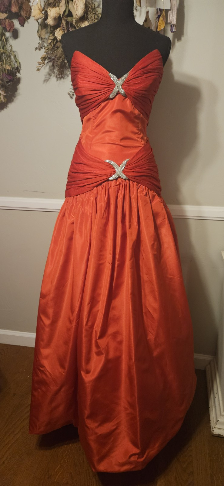 Vintage Red Kevan Hall Couture Strapless Gown Mkd Sz 8