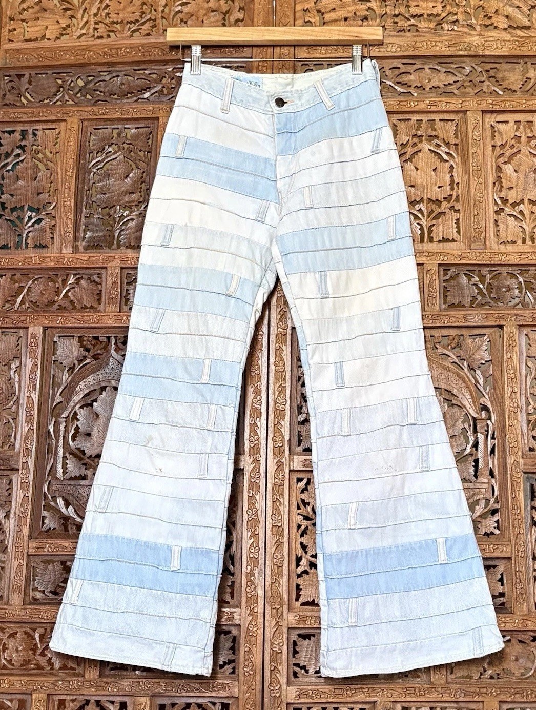 Vintage 70s RARE Patchwork Jeans Bell Bottom Denim Deja Vu W 24 Hippie 1970s