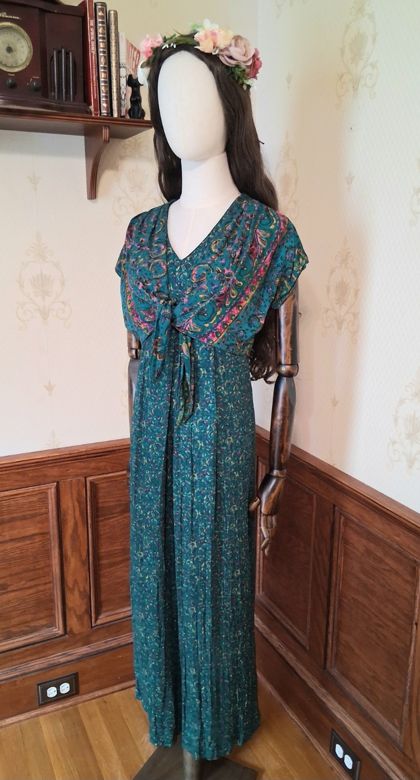 Vintage 1990s Carole Little Teal Bohemian Whimsigoth Fairycore Rayon Jumpsuit