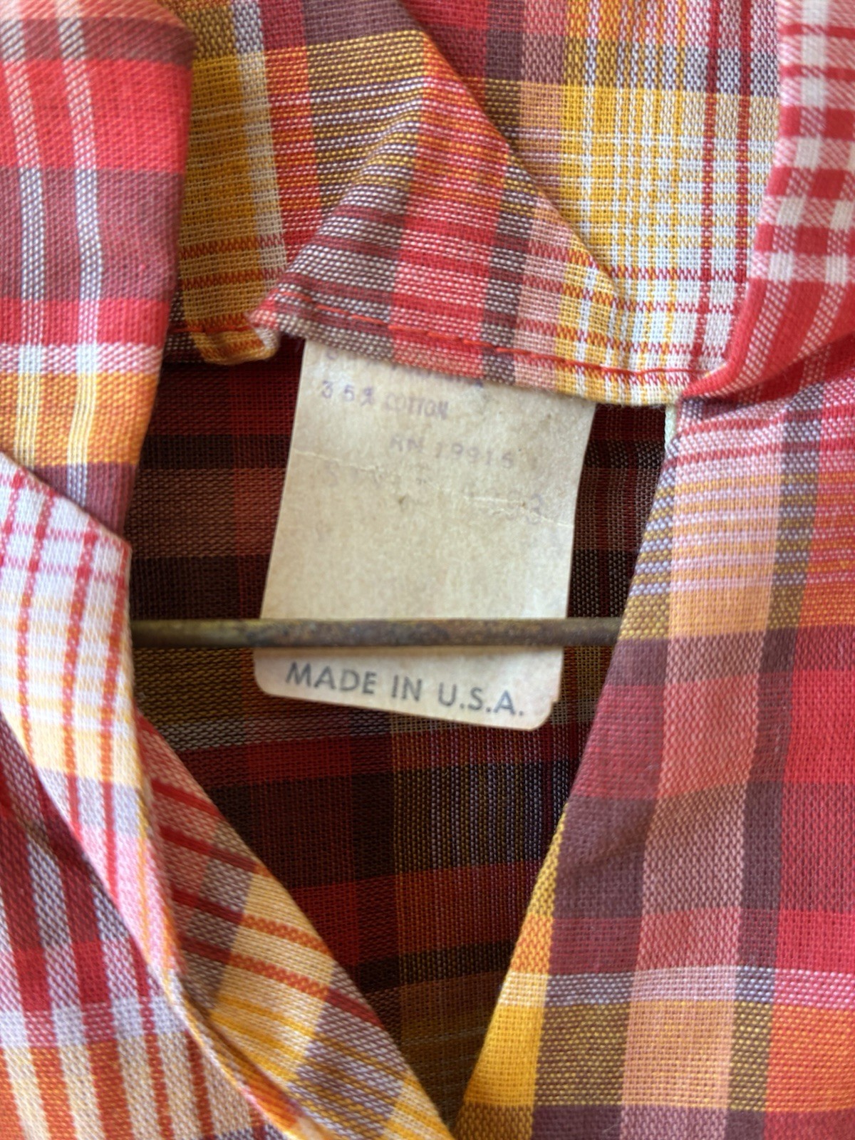 Vtg 60s Orange/Yellow Plaid Dress Dan River Nancy Frock 1 Pockets Button Up!