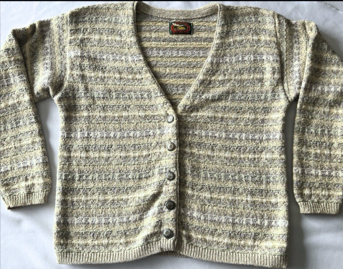 Vintage 90s Alps Vermont Cardigan Womens L Gray Marled Knit Grandpa Cozy