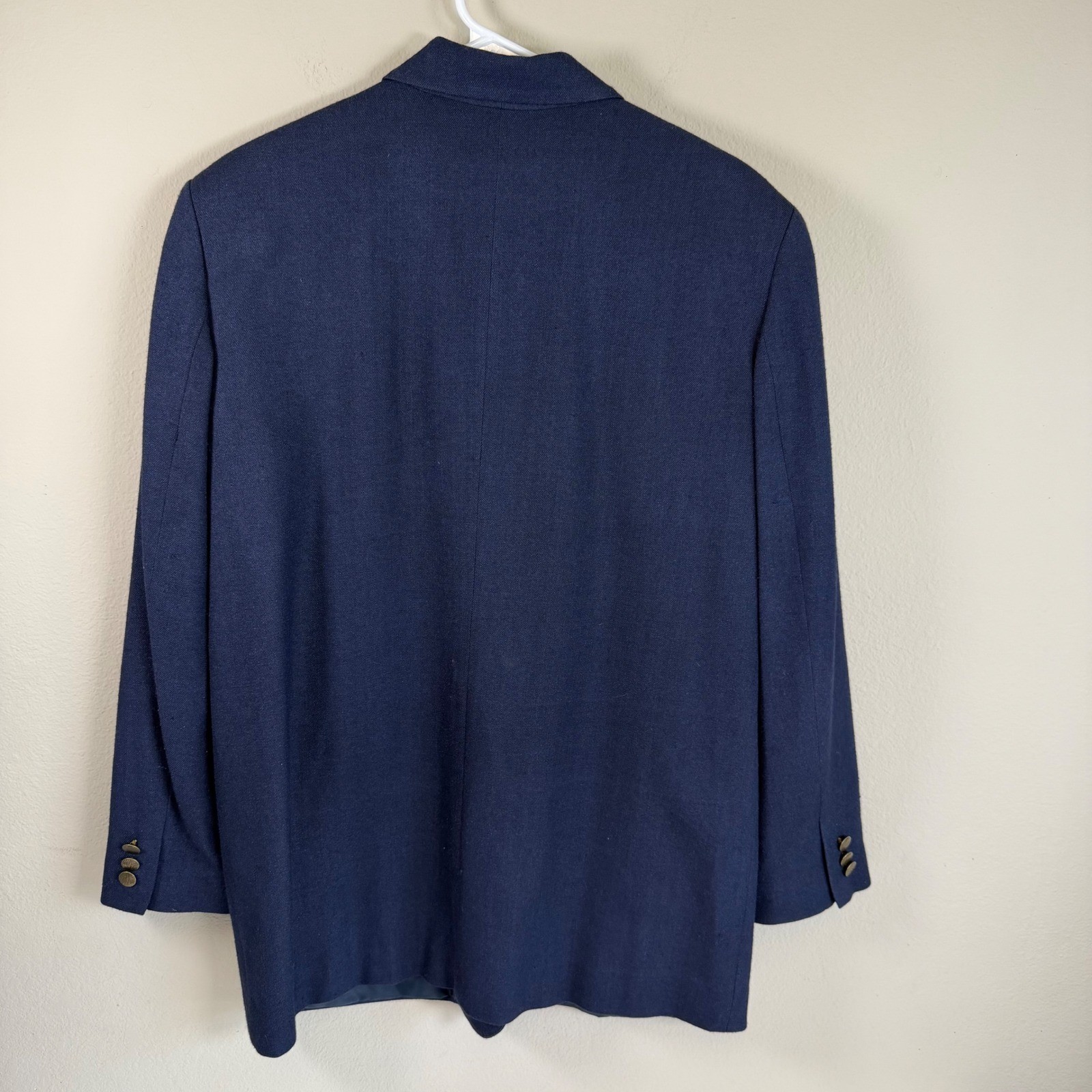 Vintage Womens Blazer Large Blue Silk Wool Jacket Tailored Career Classic