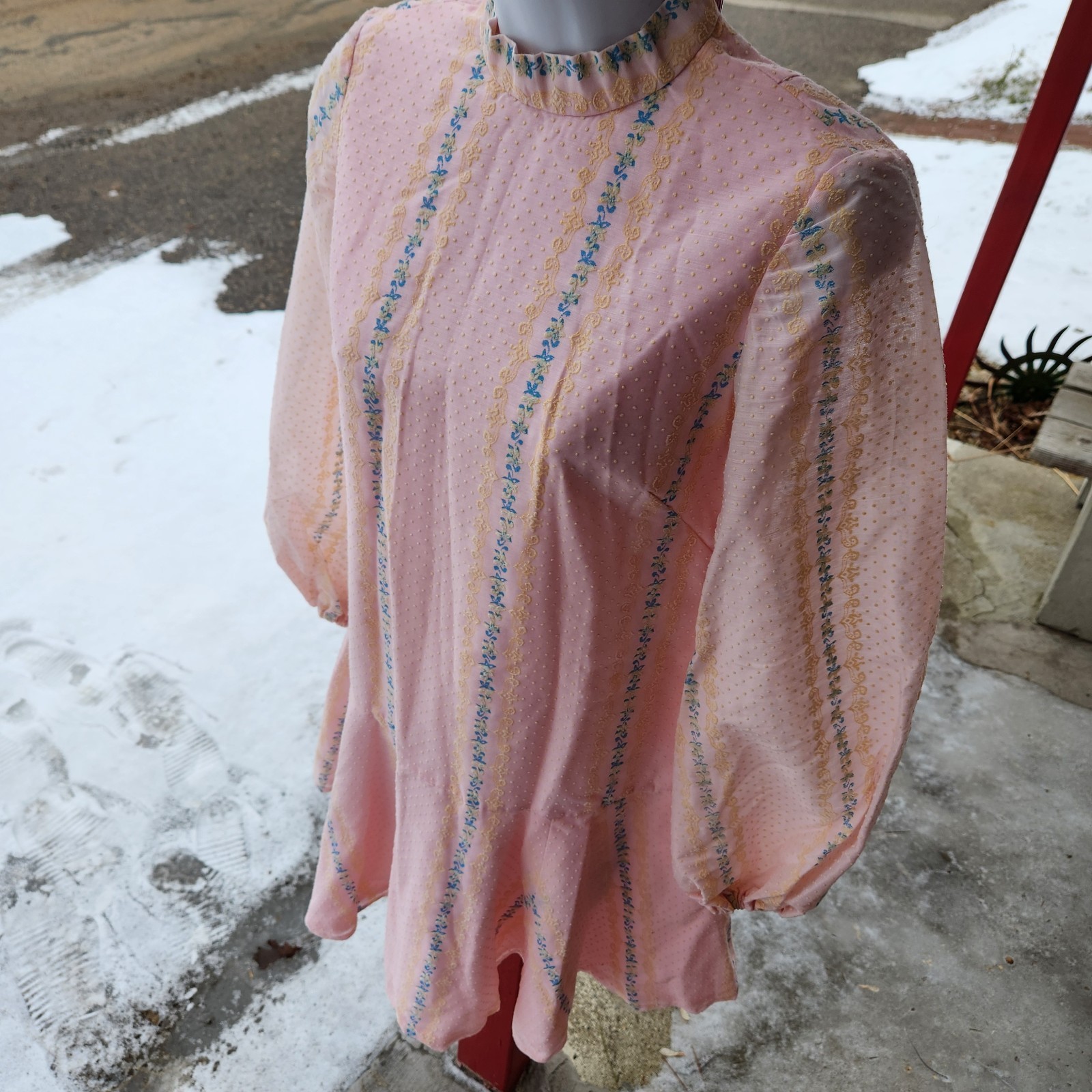 Vintage handmade Pink cotton blue accented Dress