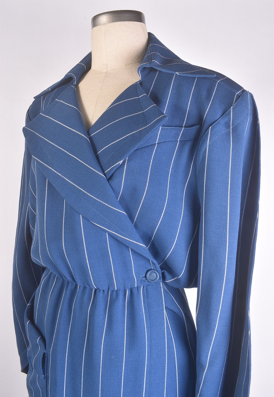 Vintage 80s THIERRY MUGLER Pinstriped Asymmetric Avant Garde Jacket Style Dress