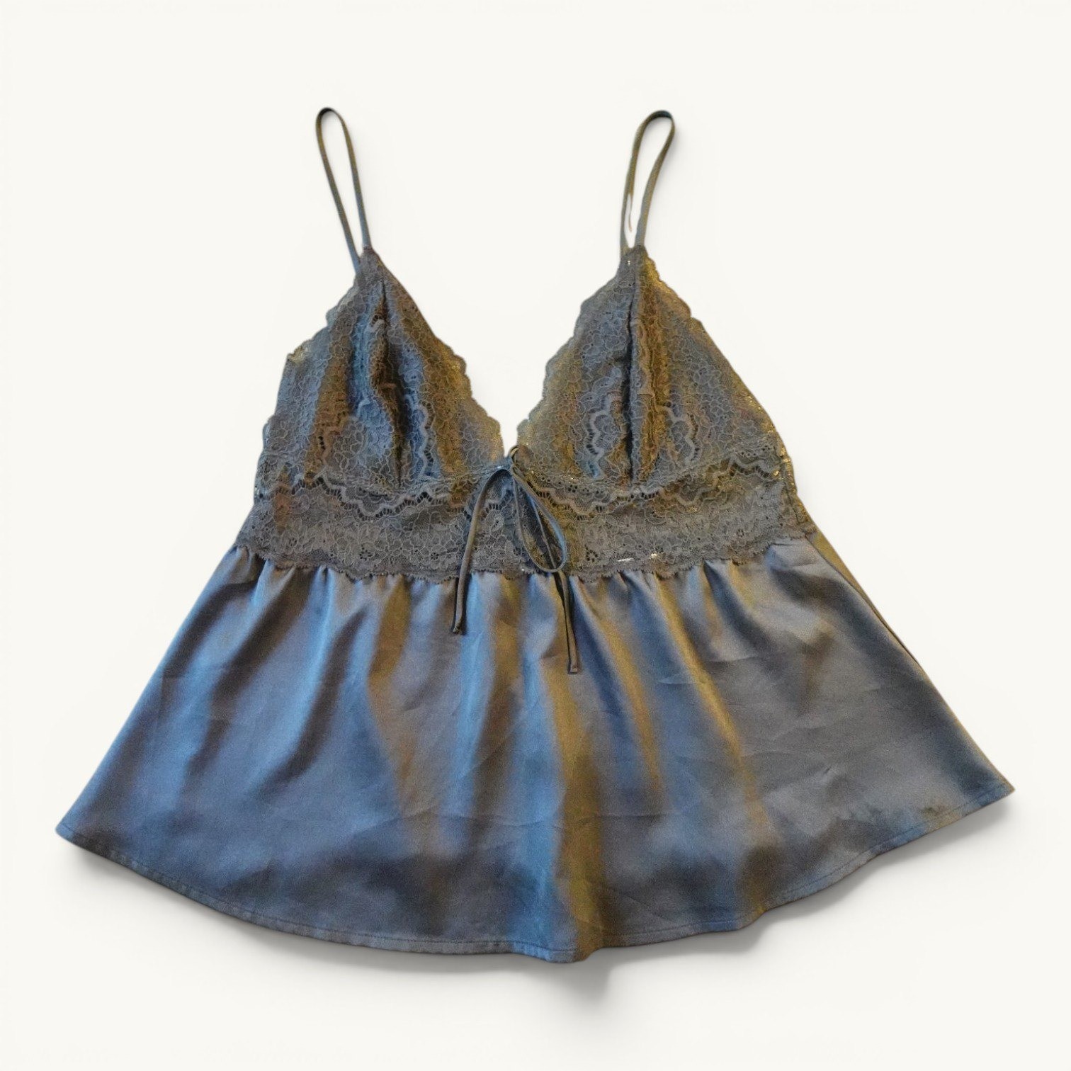 Victoria’s Secret Black Satin Lace Flyaway Babydoll Cami Size M