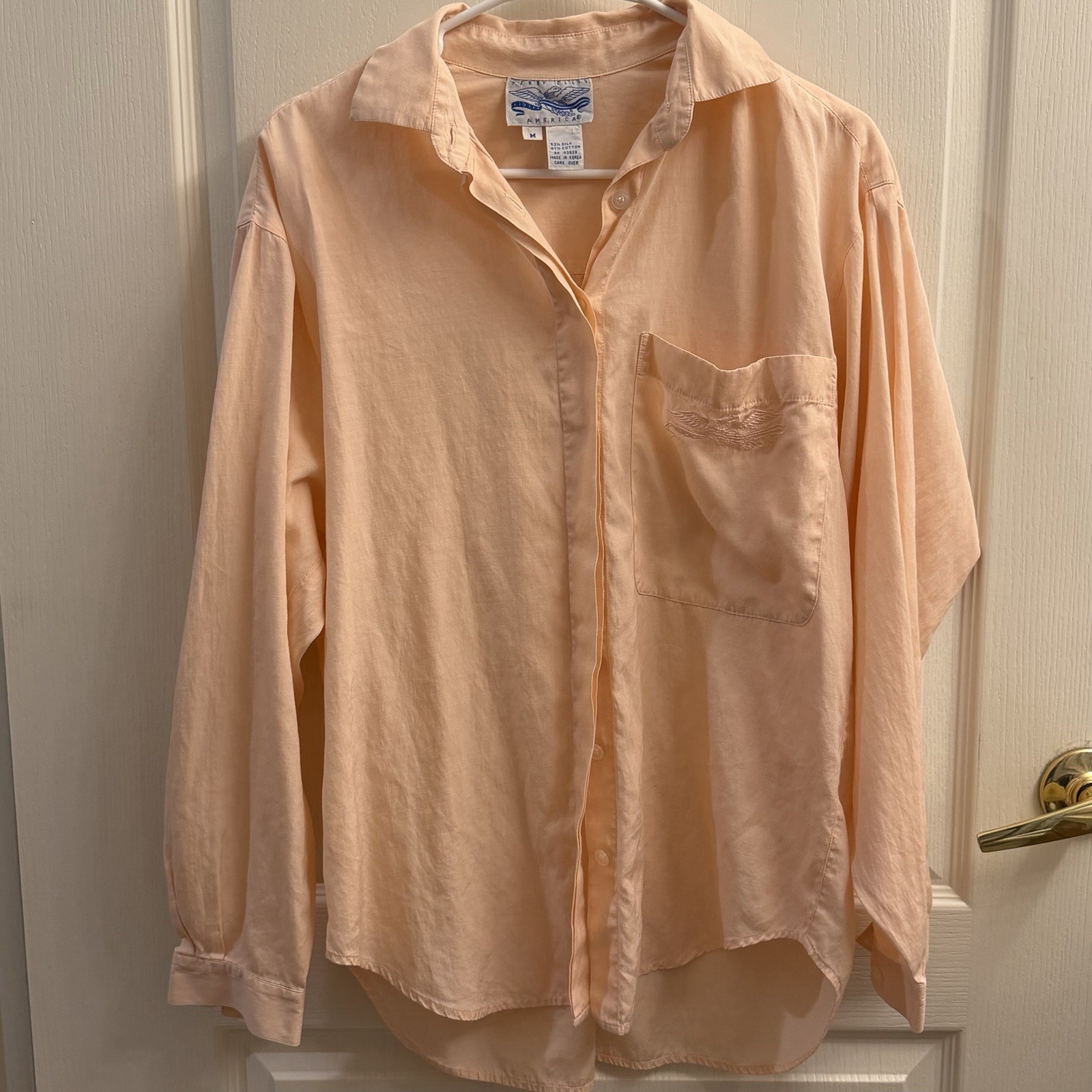 Perry Ellis America Silk Blend Button Down Shirt M Peach Pink Vintage
