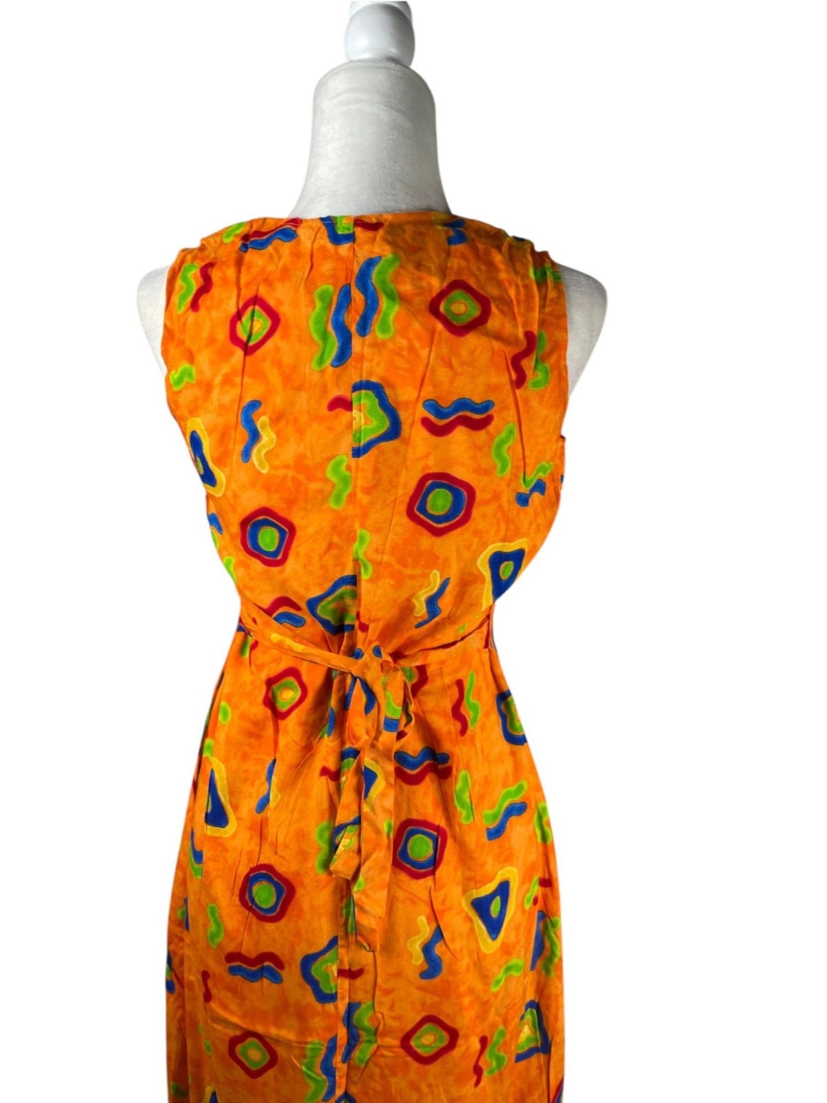 VTG 90s Groovy Rayon Maxi Dress Psychedelic Boho Sun Dress Sz S