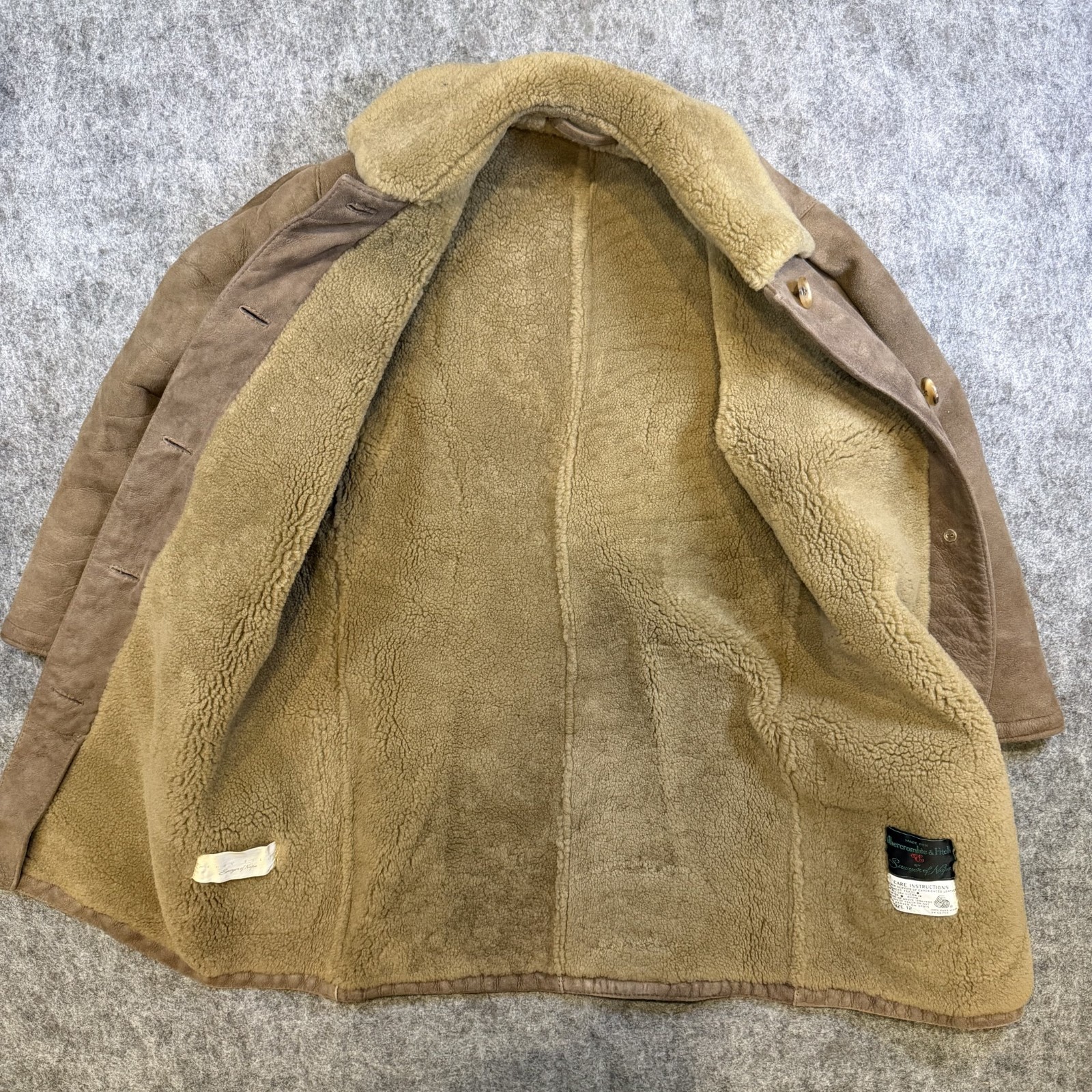 Vintage Sawyer Of Napa Abercrombie Lambskin Shearling Wool Lined Coat 12