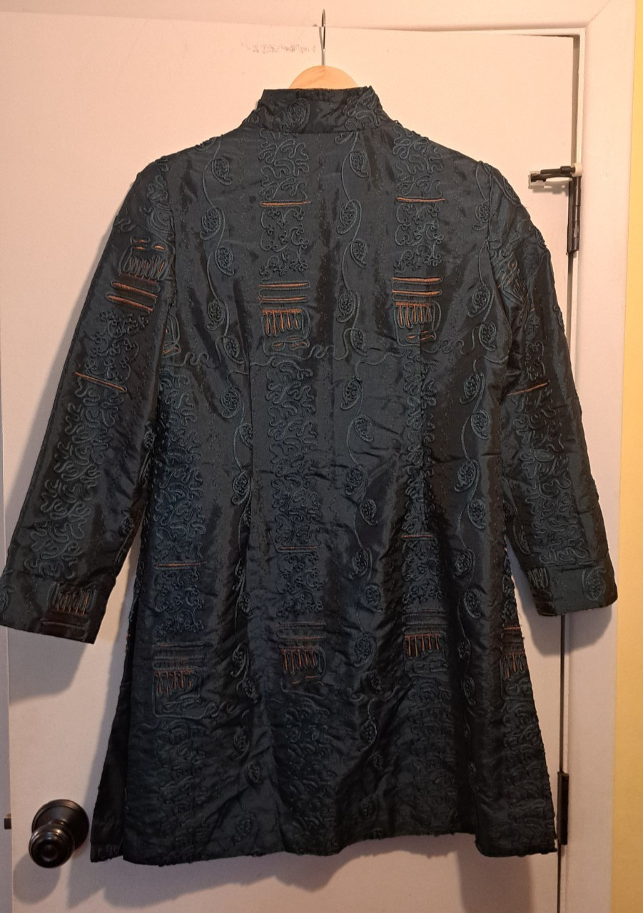 Thai Silk Embroidered Robe Jacket Green Coat US Medium Asian XXL