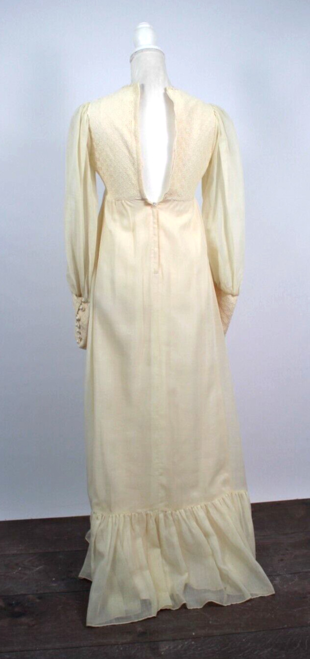 Vtg Women’s 70s Cream Prairie Maxi Dress 1970s Long Gown Sz XS/S Candi Jones
