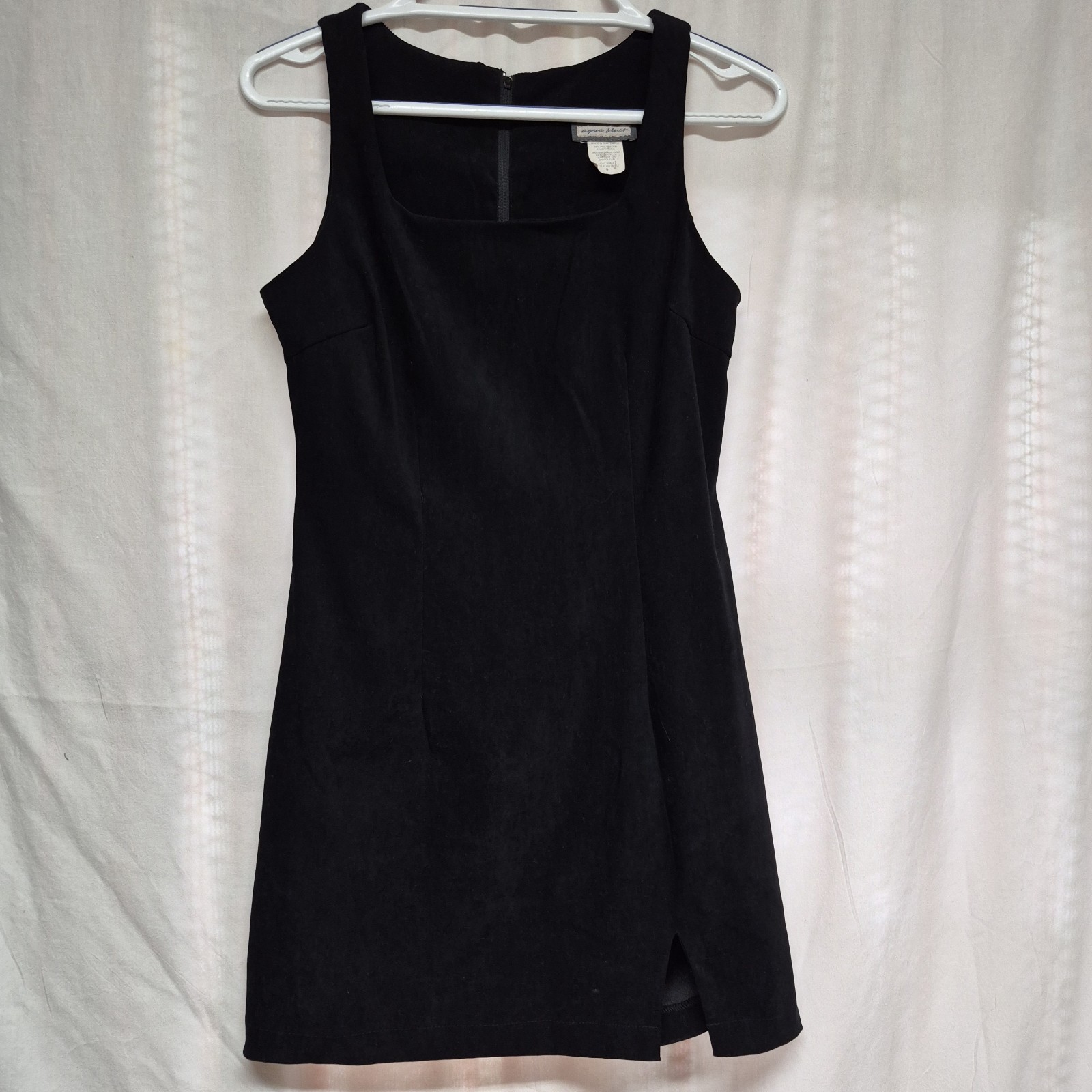 Vintage Y2K Aqua Blues Black Velveteen Sleeveless Dress Back Zipper Size 9 A3