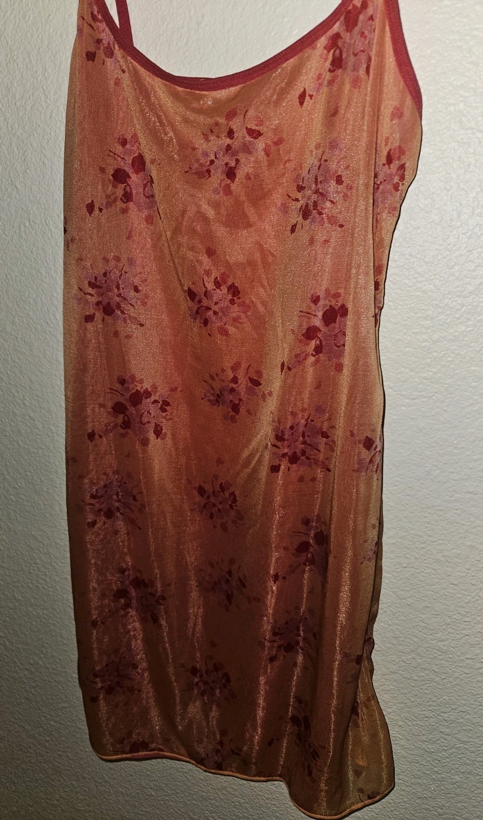 Vintage Y2K DKNY Sheer Floral Iridescent Slip Dress Cami Orange Pink M