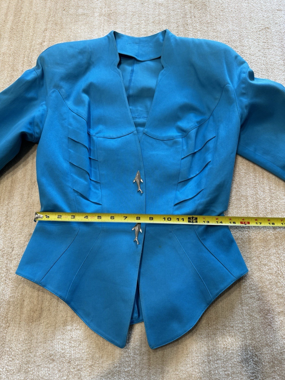 Vintage 1980’s Theirry Mugler Suit Blazer, Skirt Shark Snap Closure Peplum Waist