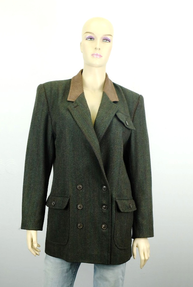 vintage 80s bogner blazer jacket virgin wool cashmere leather size 38