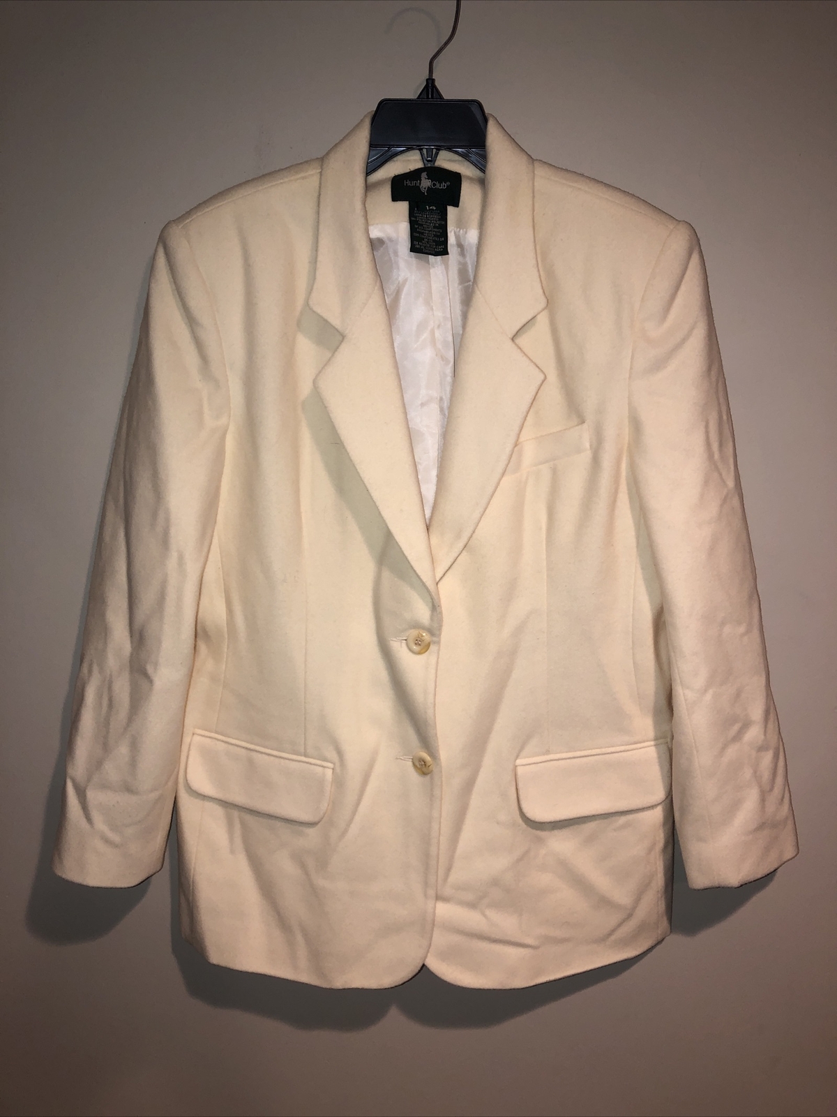 Vintage Hunt Club Cream Wool & Lamb Wool Blazer Jacket Shoulder Pads Sz 14