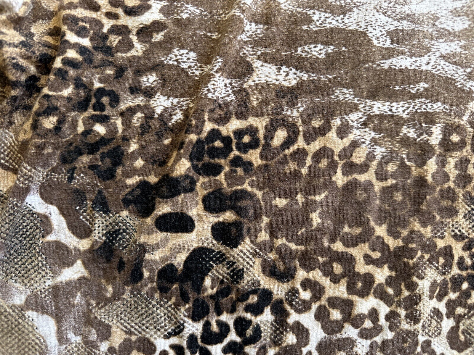 Vintage Top Story Brown Rayon Blend Mixed Animal Leopard Snake Print Top Size L