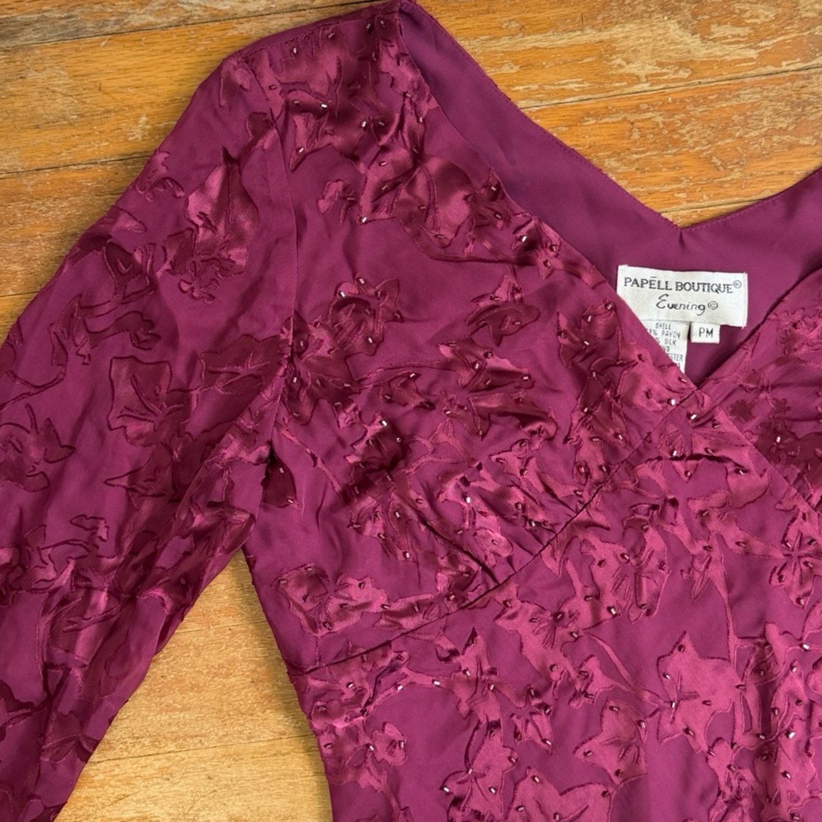 Vintage Magenta Beaded Silk/Rayon Jacquard Blouse Size Medium 90s Whimsygoth