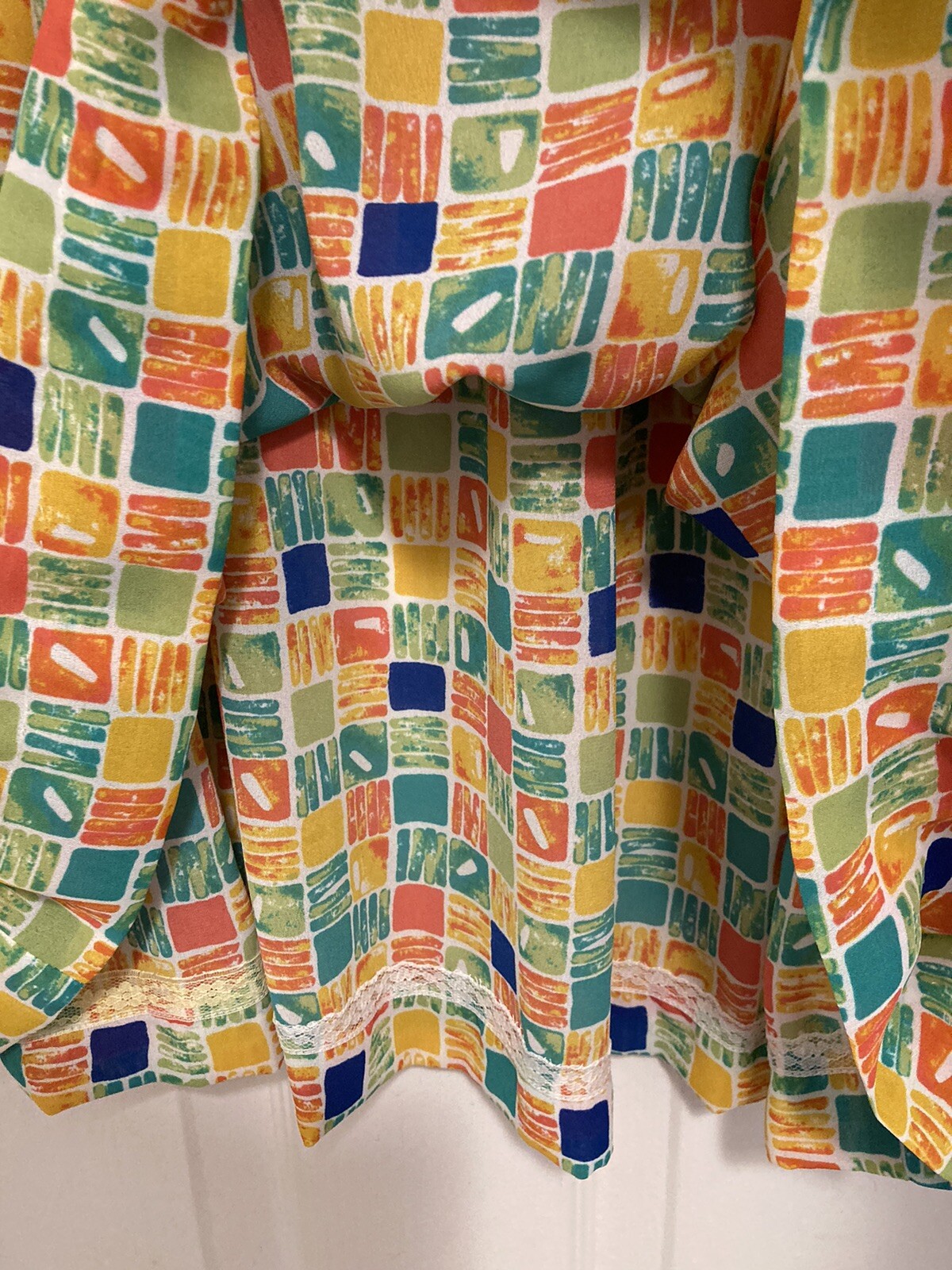 Vintage CHAUS Woman 2 pc Colorful Block Paisley Print Blouse & Skirt Size 16W