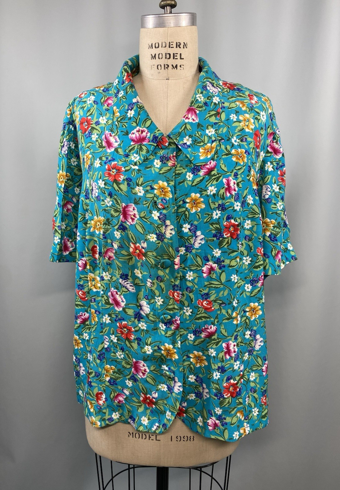Vintage Blouse SIZE 22 floral teal MAGGY LONDON rayon 80s 90s