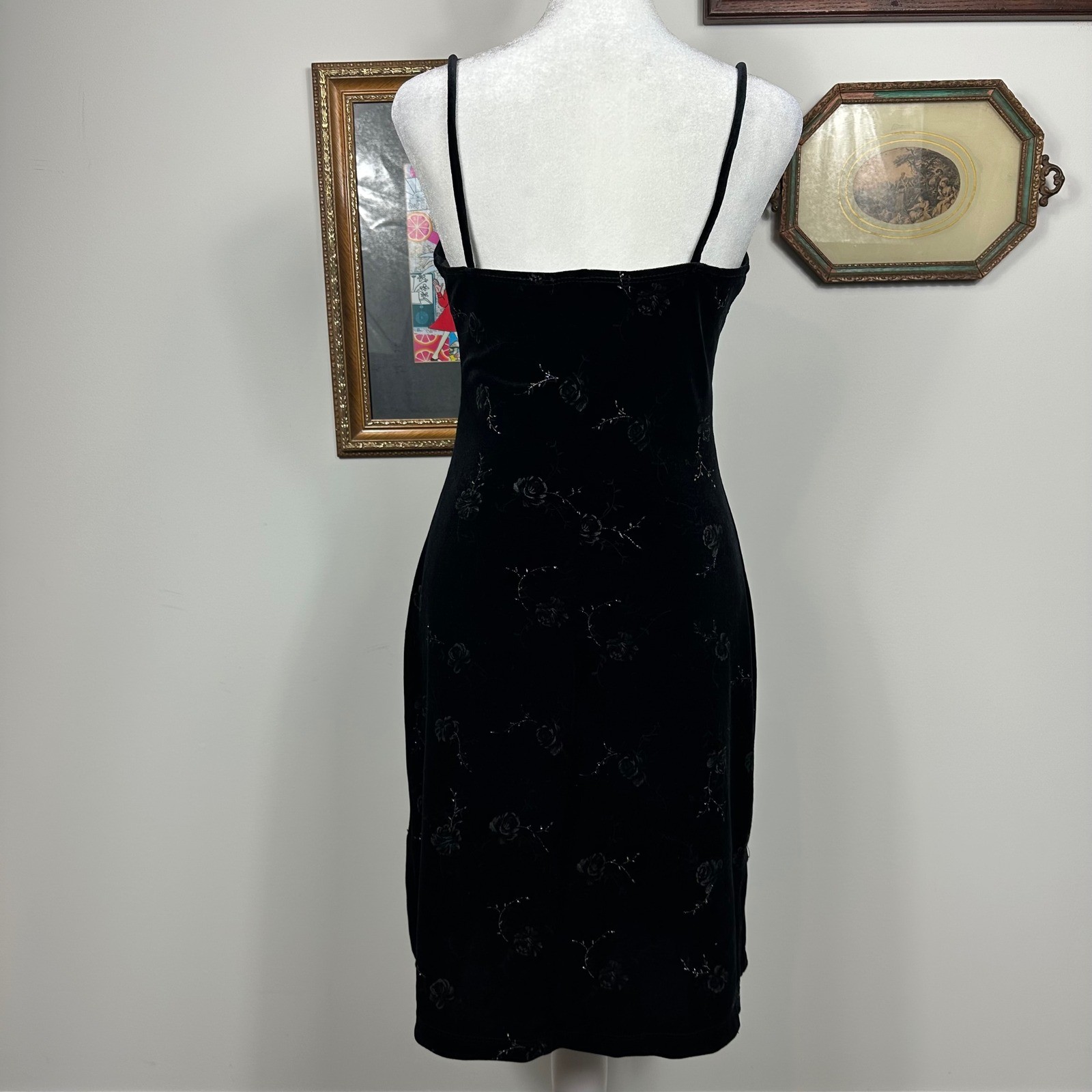 Vintage 90s Velvet Mini Dress Floral Glitter – SIZE M Whimsigoth Fairy Witchy