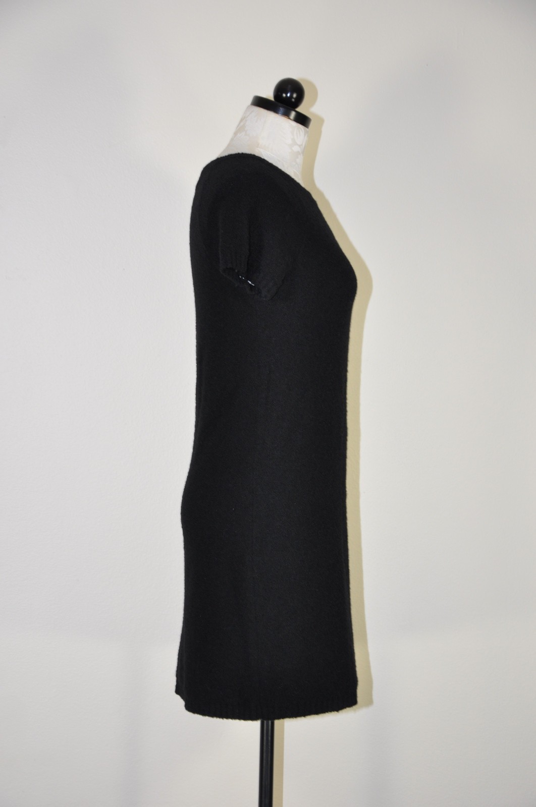 90s Vintage DKNY Black Wool Mohair Short Sleeve Knit Sweater Mini Dress Women S