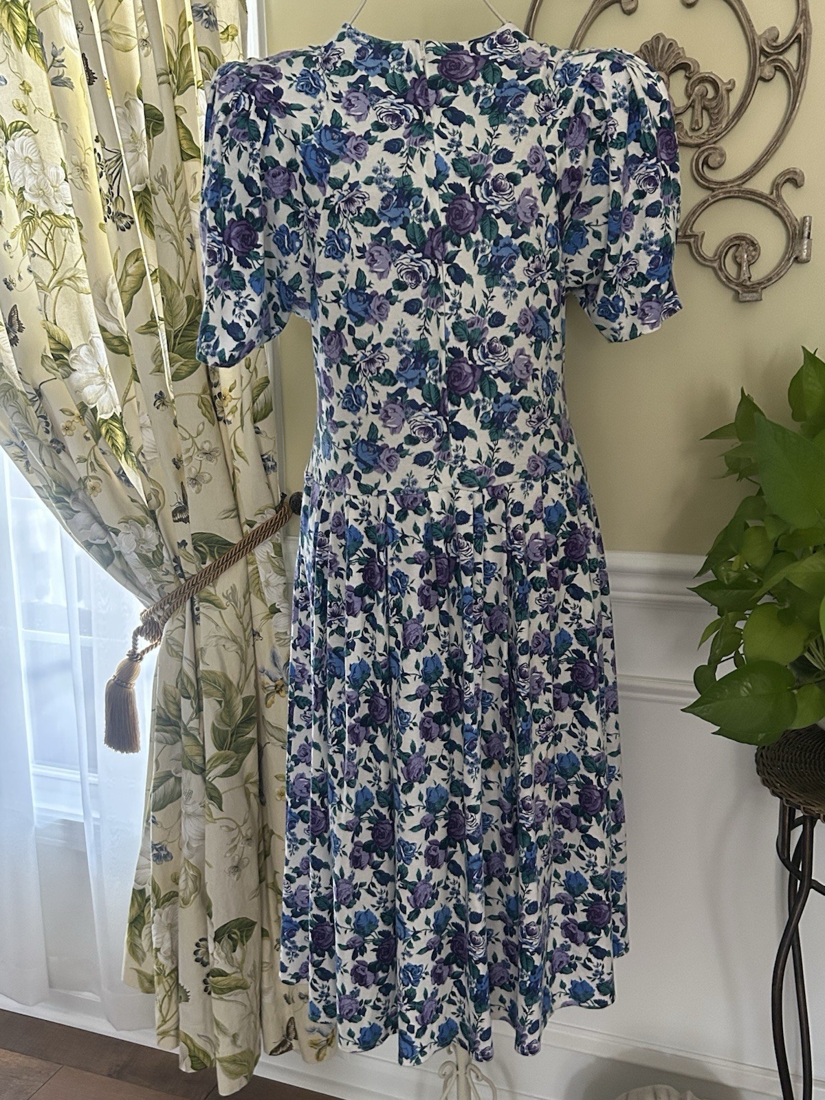 Women’s Vintage 80’s Garden Floral Print Knit Drop Waist Dress Paquette Too 10