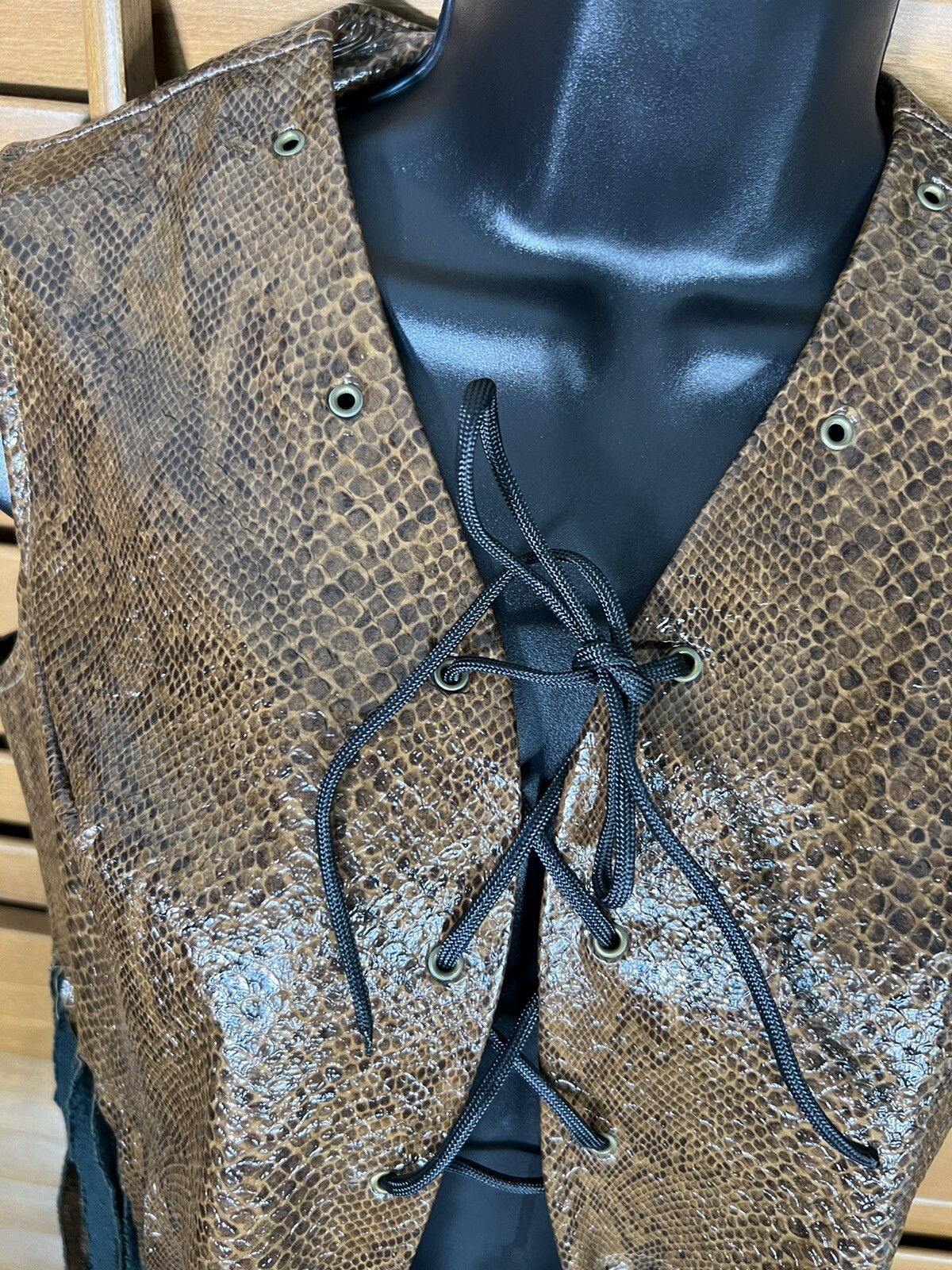 Vintage 60s Snake Leather Fringe Set Mini Skirt Cropped Top GOGO Goth Mod RARE