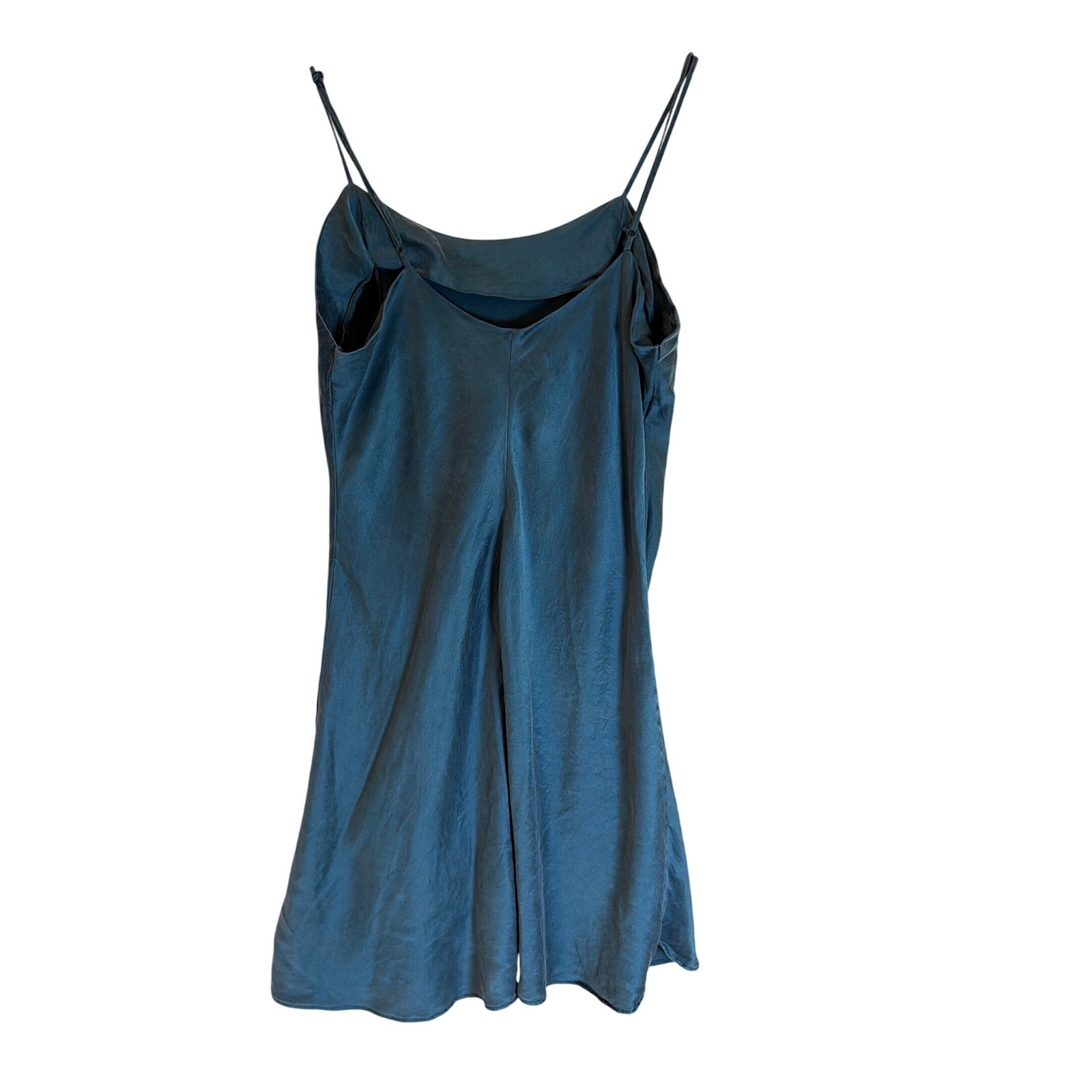 Vintage Victorias Secret 100% Silk Slip Dress Cami Teal Blue Mini Slit M