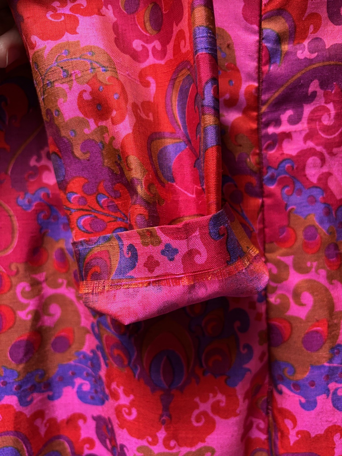 Vintage Thai Silk Bright Pink Psychedelic Cowl Neck Maxi Dress