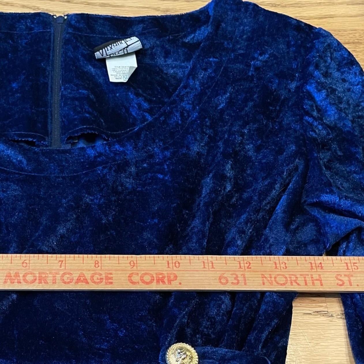 Brett Alixander Vintage 90s Velvet Midi Dress Dark Academia Blue Tie Back Bow