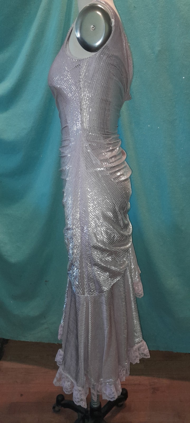 Vtg 1970s 80s Disco Silver pink One Shoulder NEW LEAF samir Party Club Dress XS