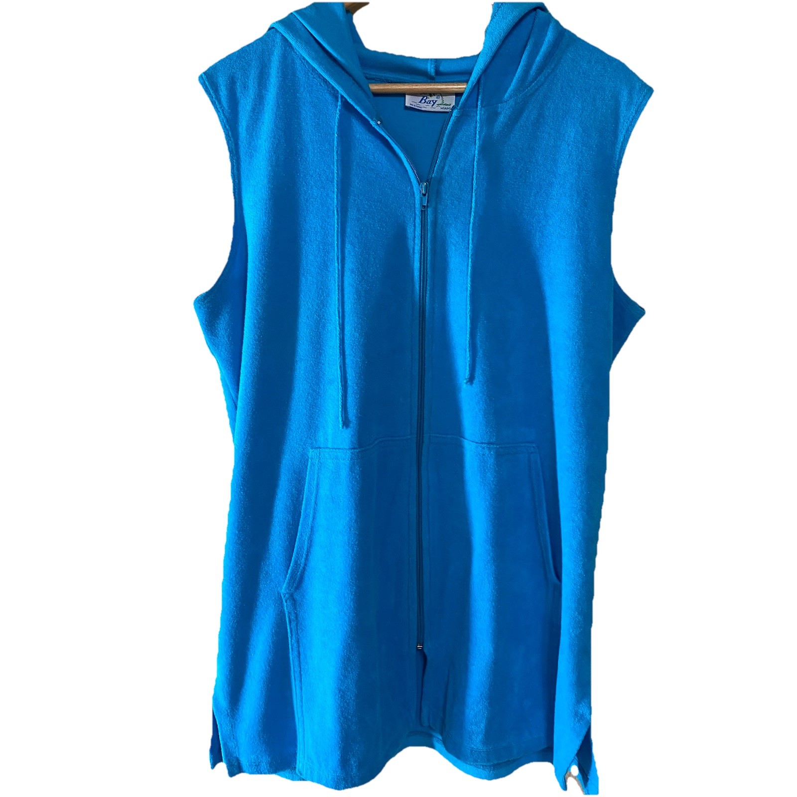 Vintage Coco Bay Terry Cloth Beach Coverup with Front Zipper Drawstring And Hood