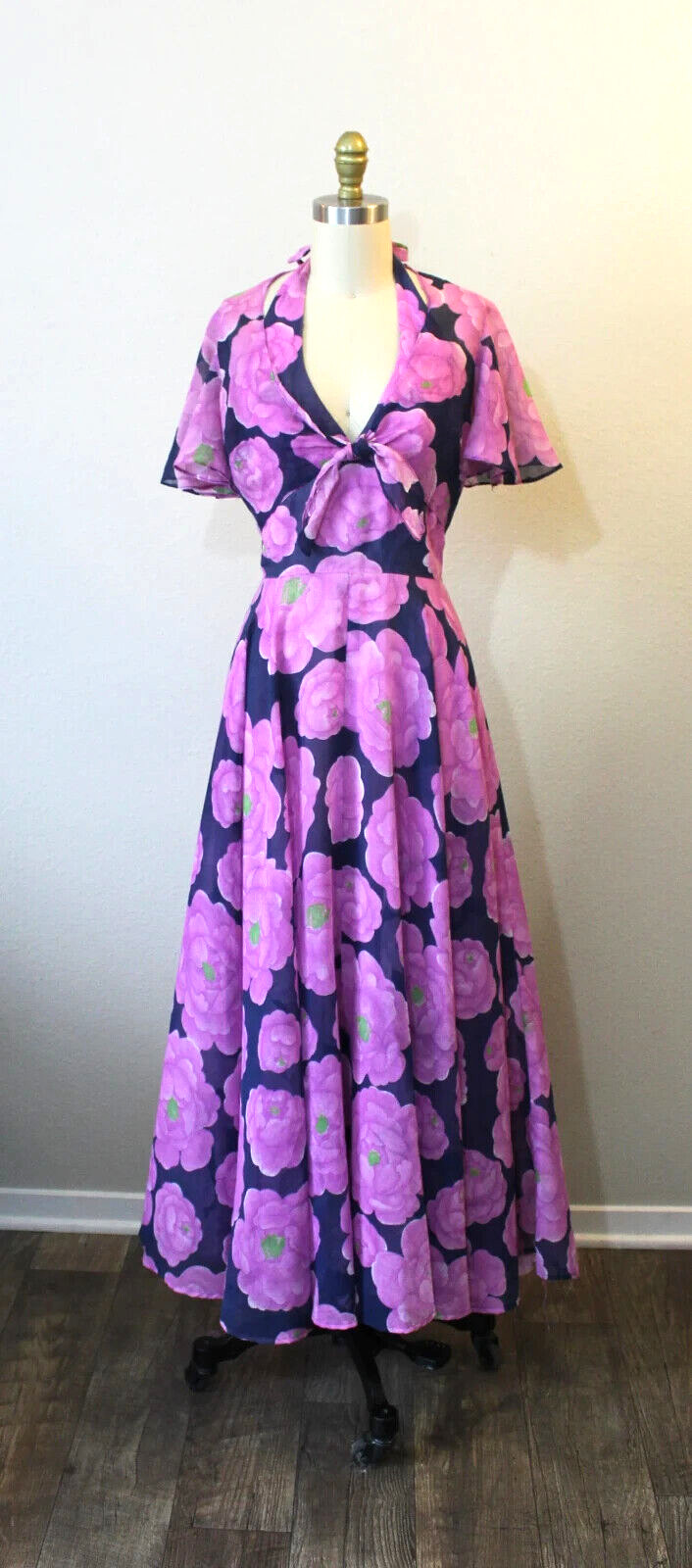 VTG 70’s floral voile halter dress full sweep skirt and matching jacket