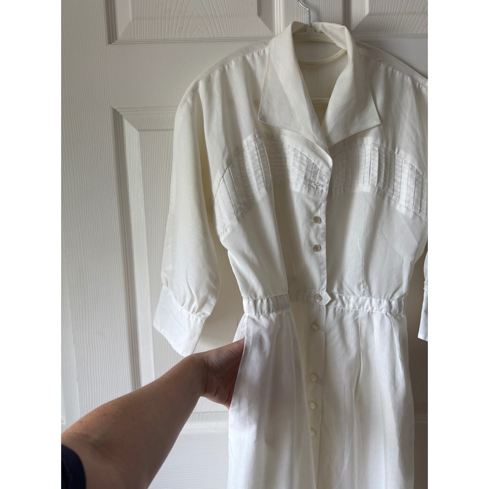 Vintage Dress White Size Small White Pintuck Button Retro Uniform Nurse Dolly