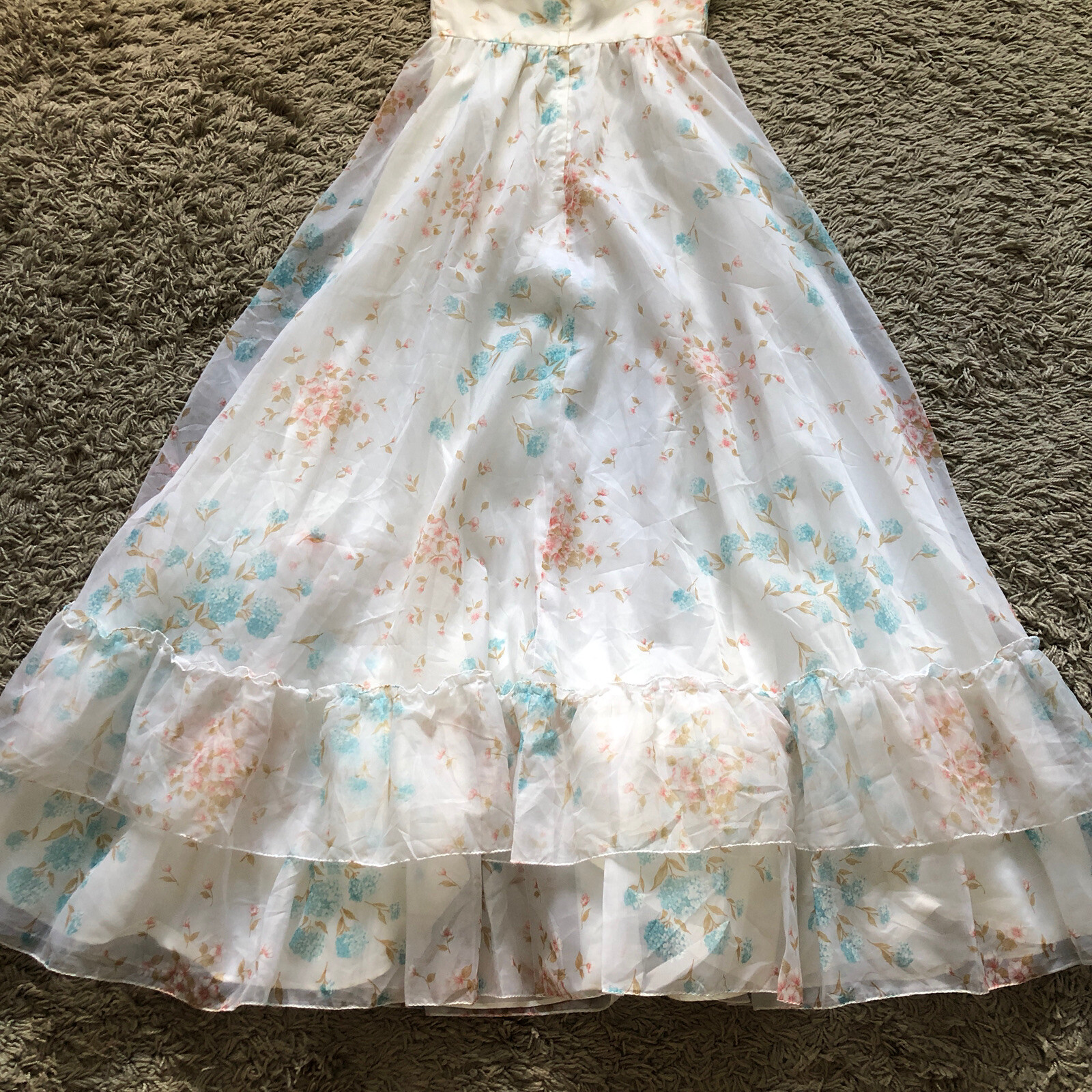 ILGWU Maxi Dress Ruffles Brunch Prom Gown Floral Easter Bridal Prairie Vintage