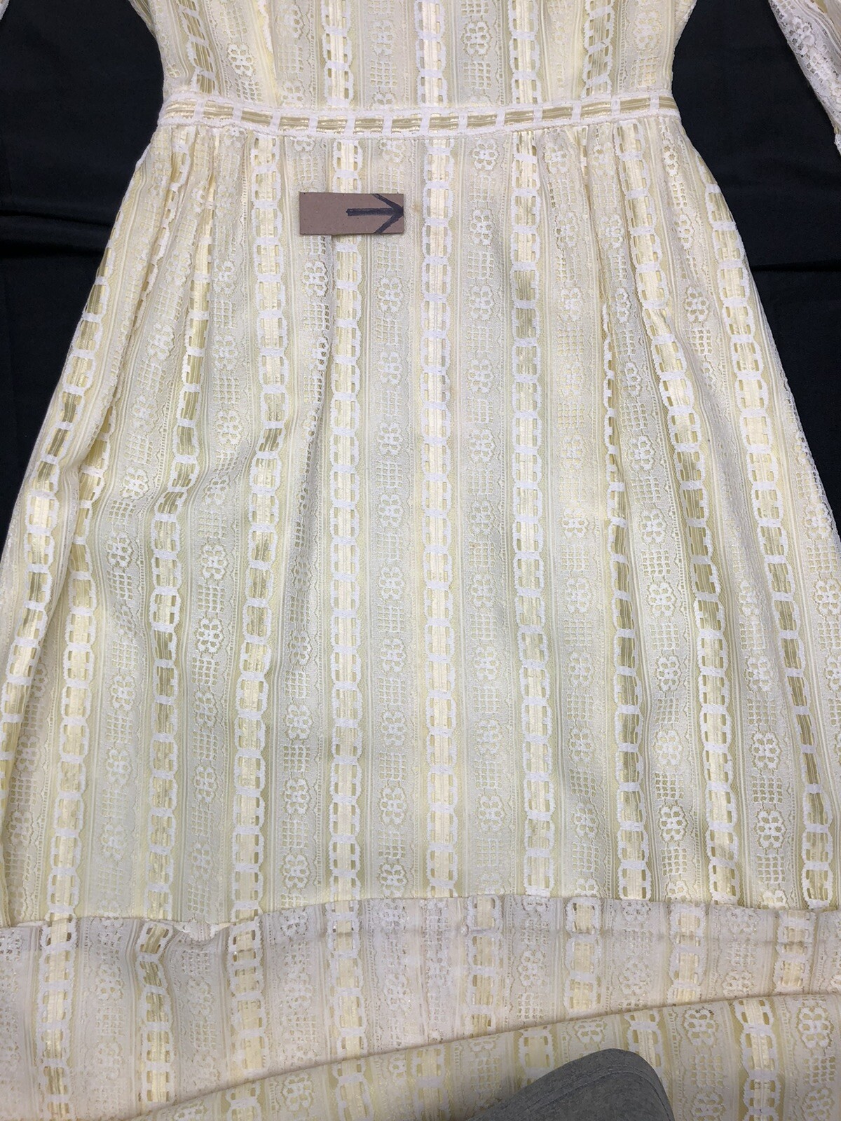 Vintage Lace Hippie MOD BOHO MAXI DRESS Yellow White 1960’s 1970s