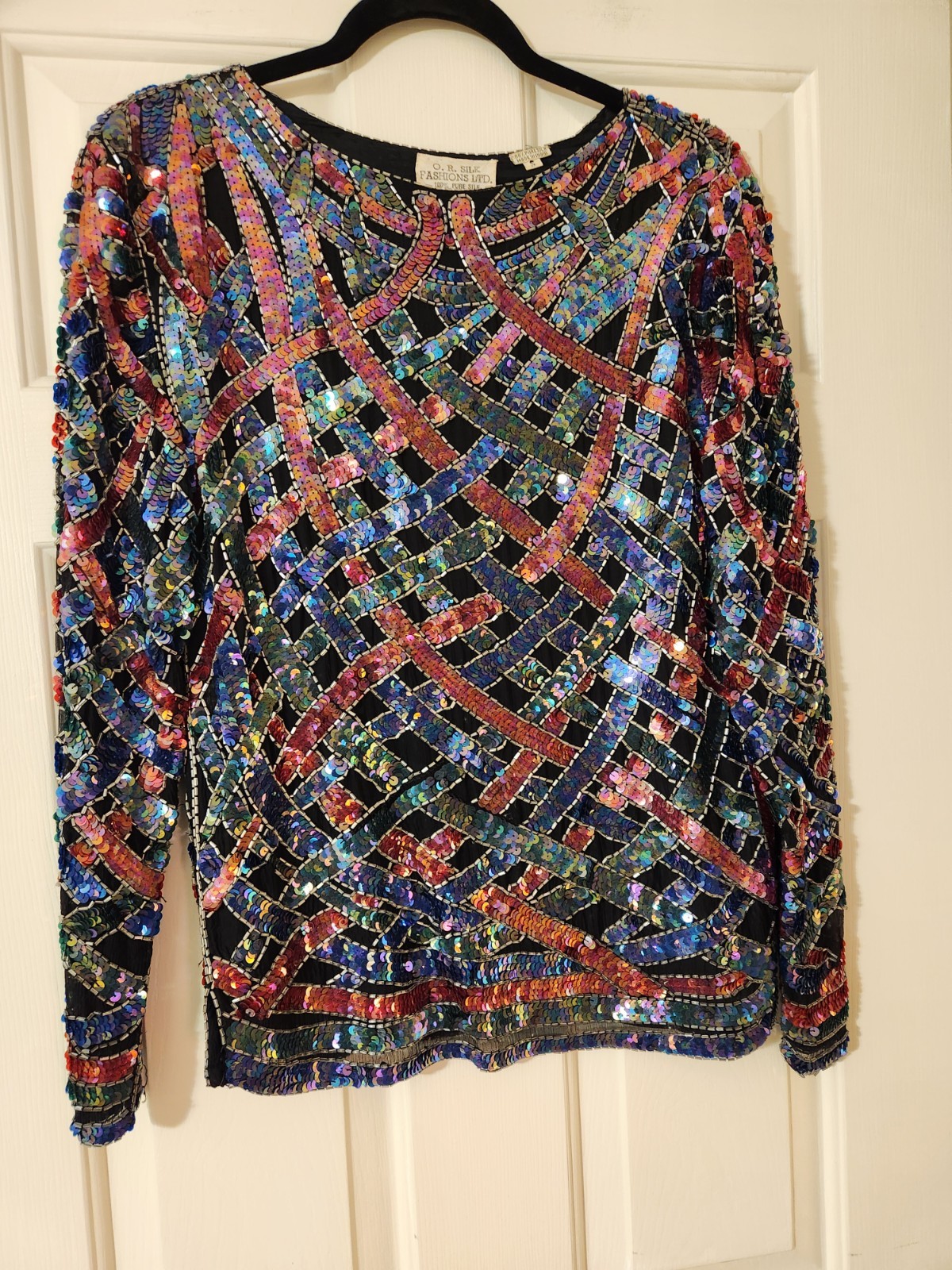 Vintage O.R. Silk Sequin Top Small Women Blue Disco Fairy Glam NWT Old Stock