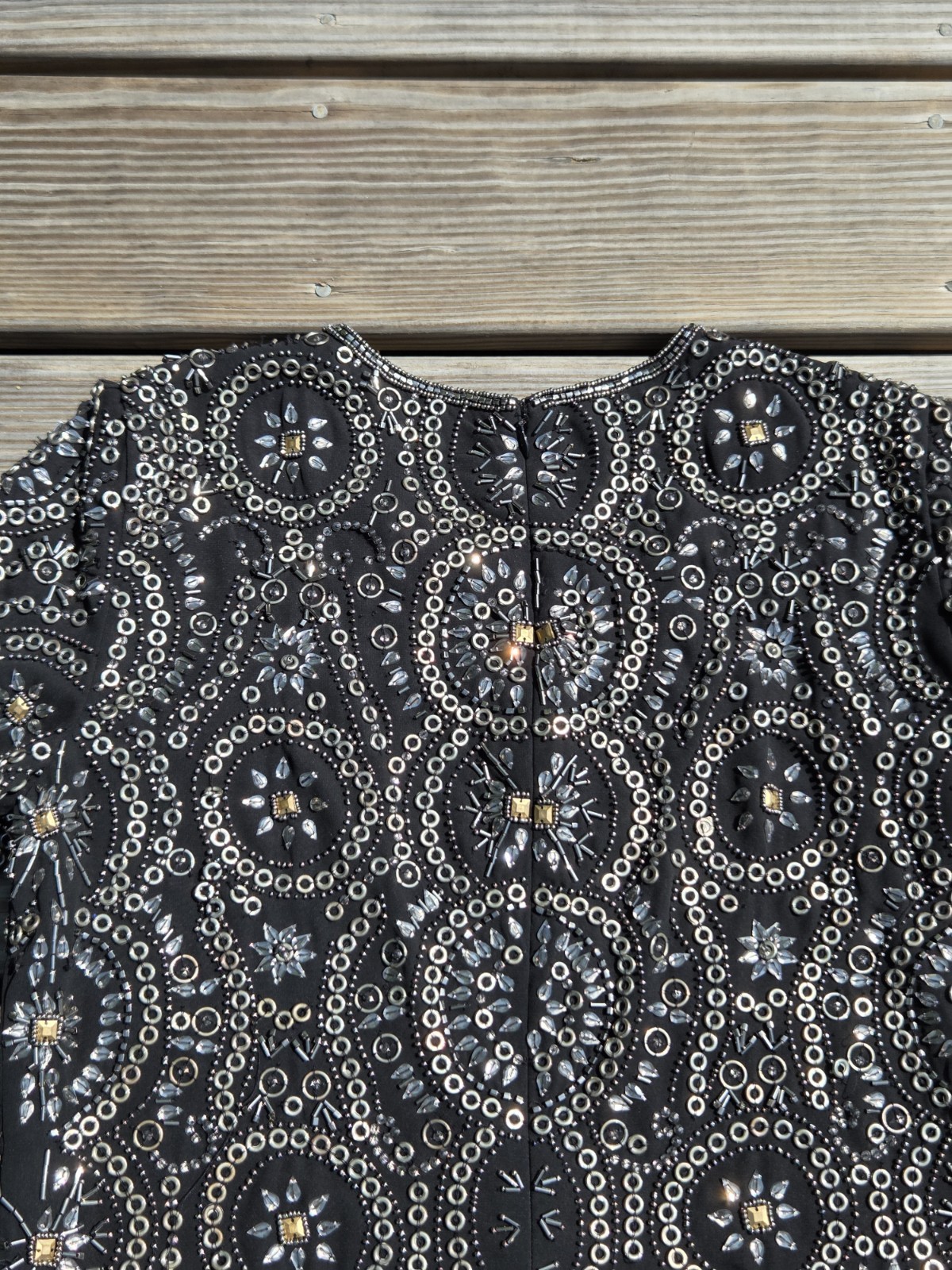 🍾Vintage Heavily Beaded Black Evening Dress Rhinestone Sequin Party Cocktail🍾